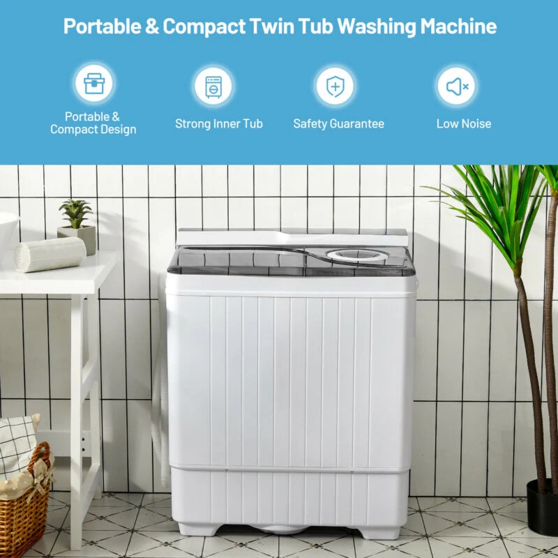 26 Pound Portable Semi-Automatic Washing Machine, Gray - Image 6
