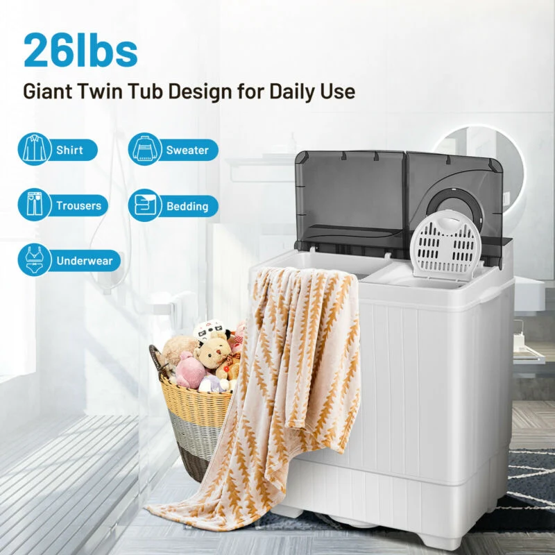 26 Pound Portable Semi-Automatic Washing Machine, Gray - Image 8