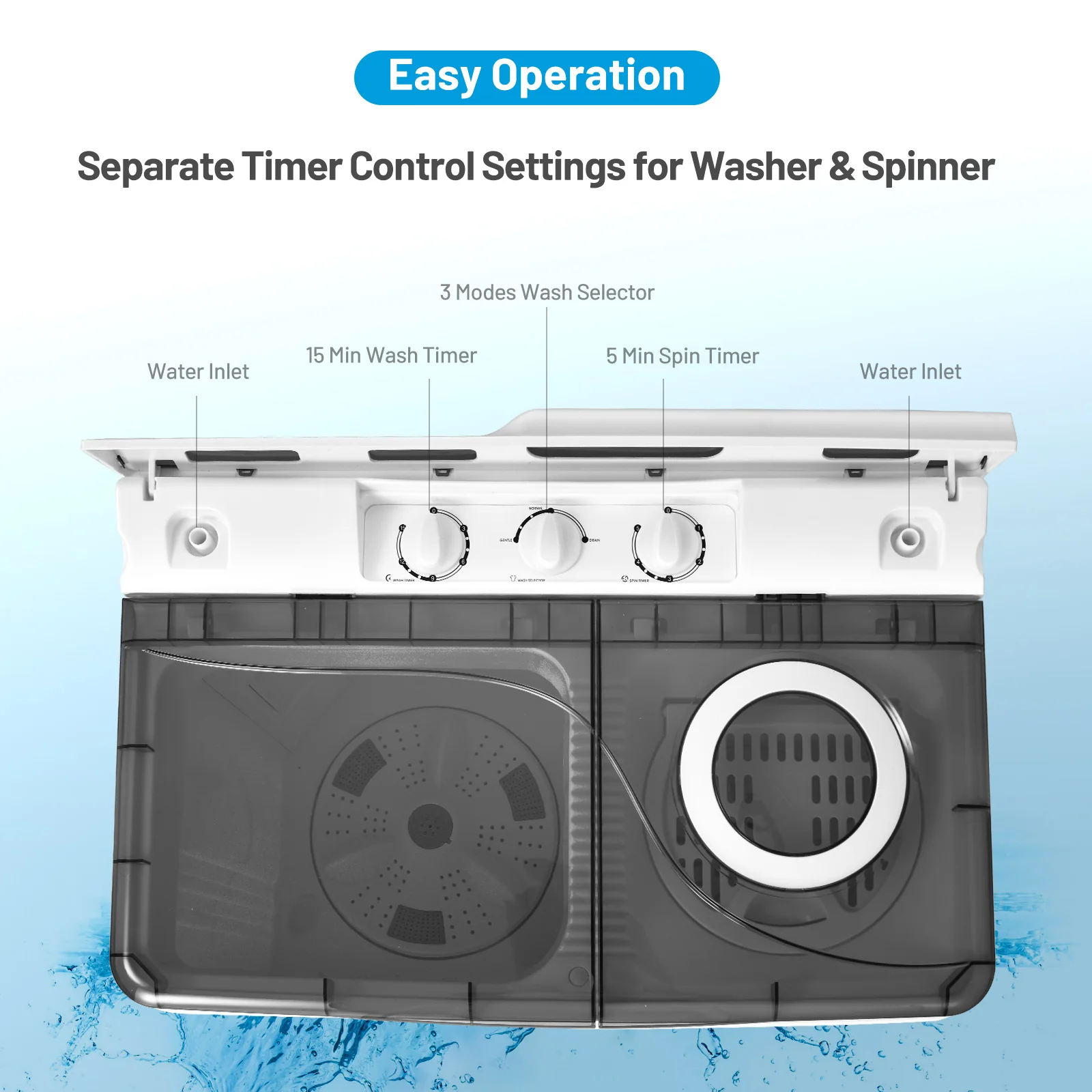 26 Pound Portable Semi-Automatic Washing Machine, Gray - Image 9