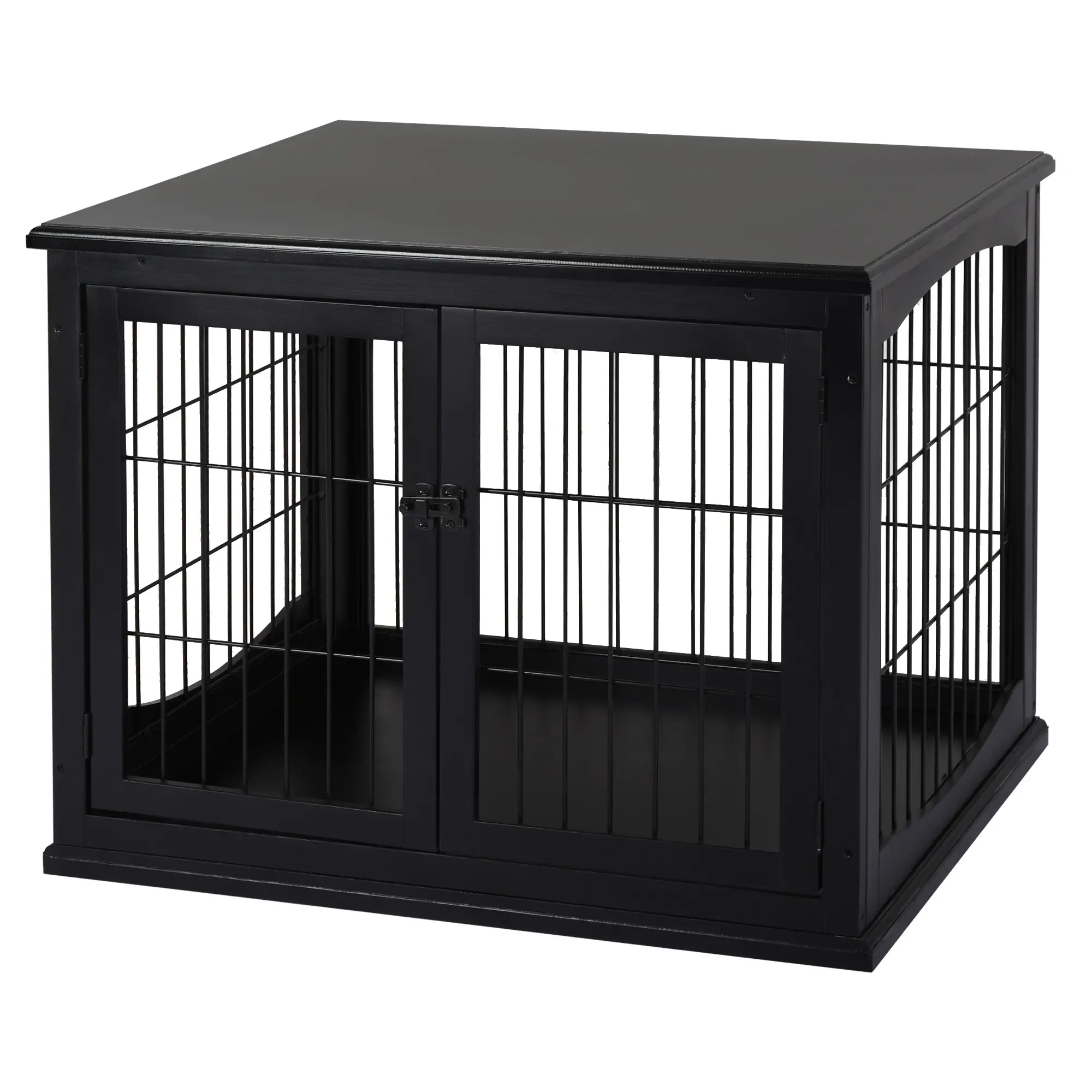 26" Wooden Dog Cage, Double Door, Modern Design, Black