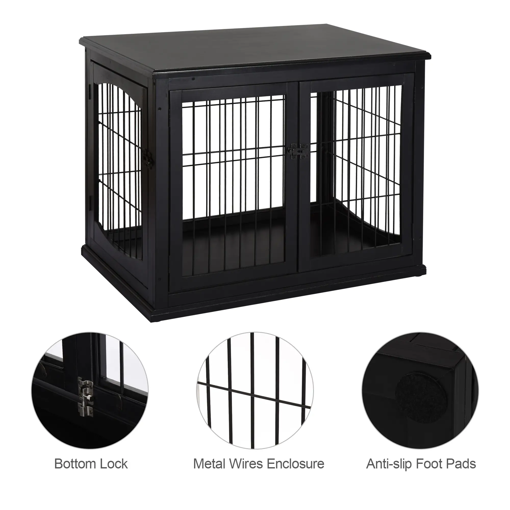 26" Wooden Dog Cage, Double Door, Modern Design, Black - Image 7