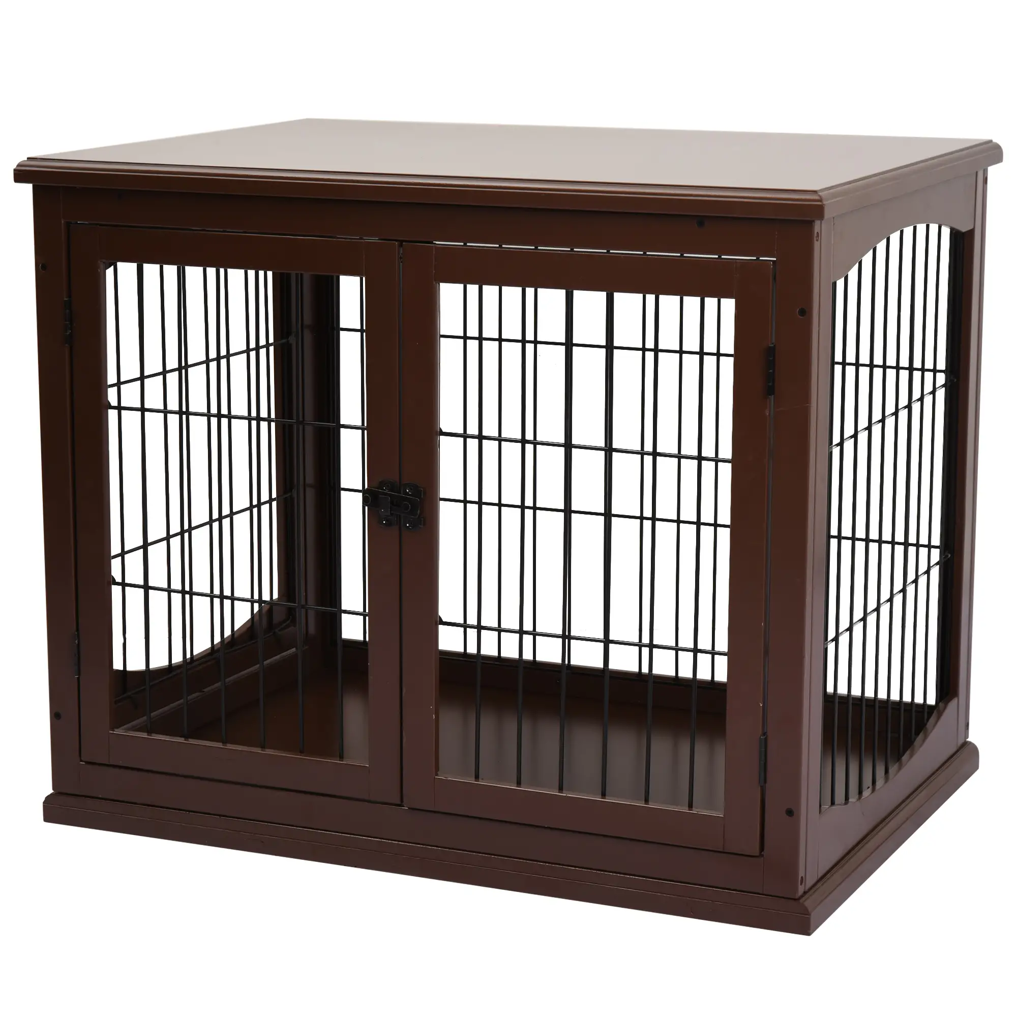 26" Wooden Dog Cage, Double Door, Modern Design, Brown