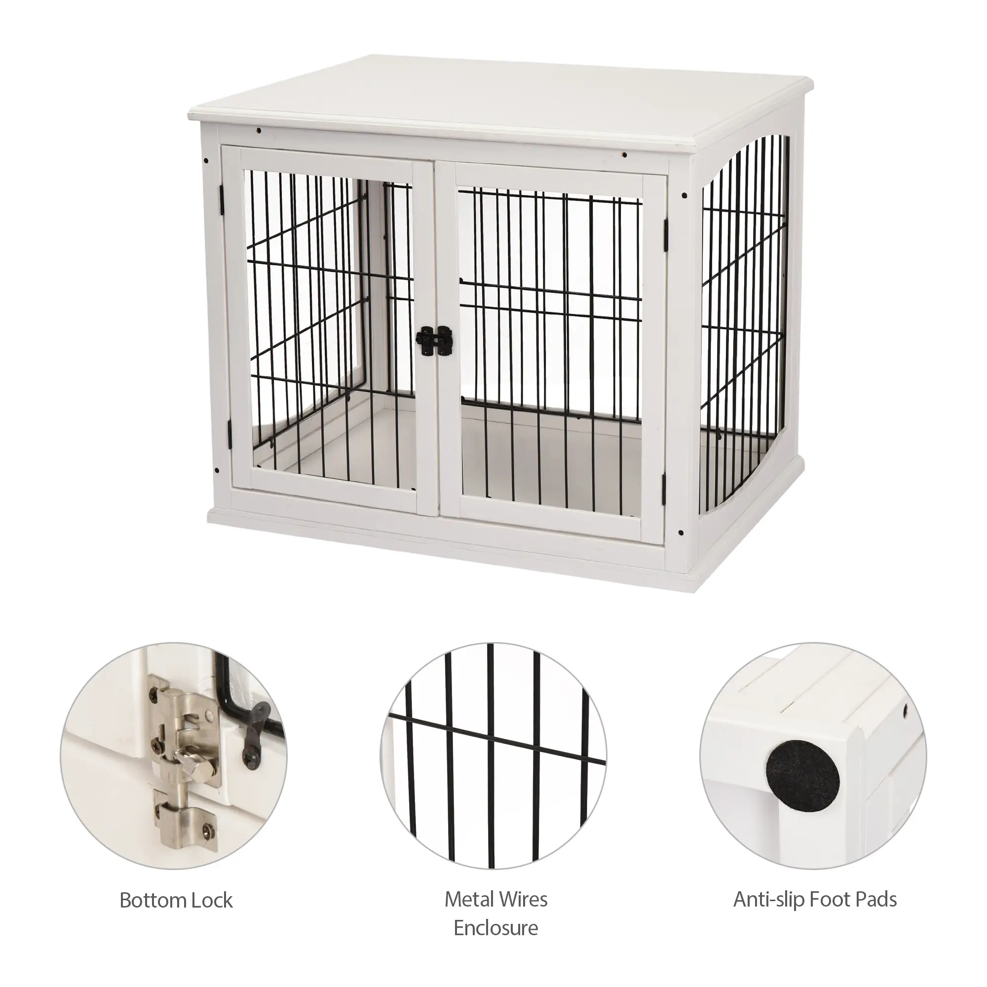26" Wooden Dog Cage, Double Door, Modern Design, White - Image 7