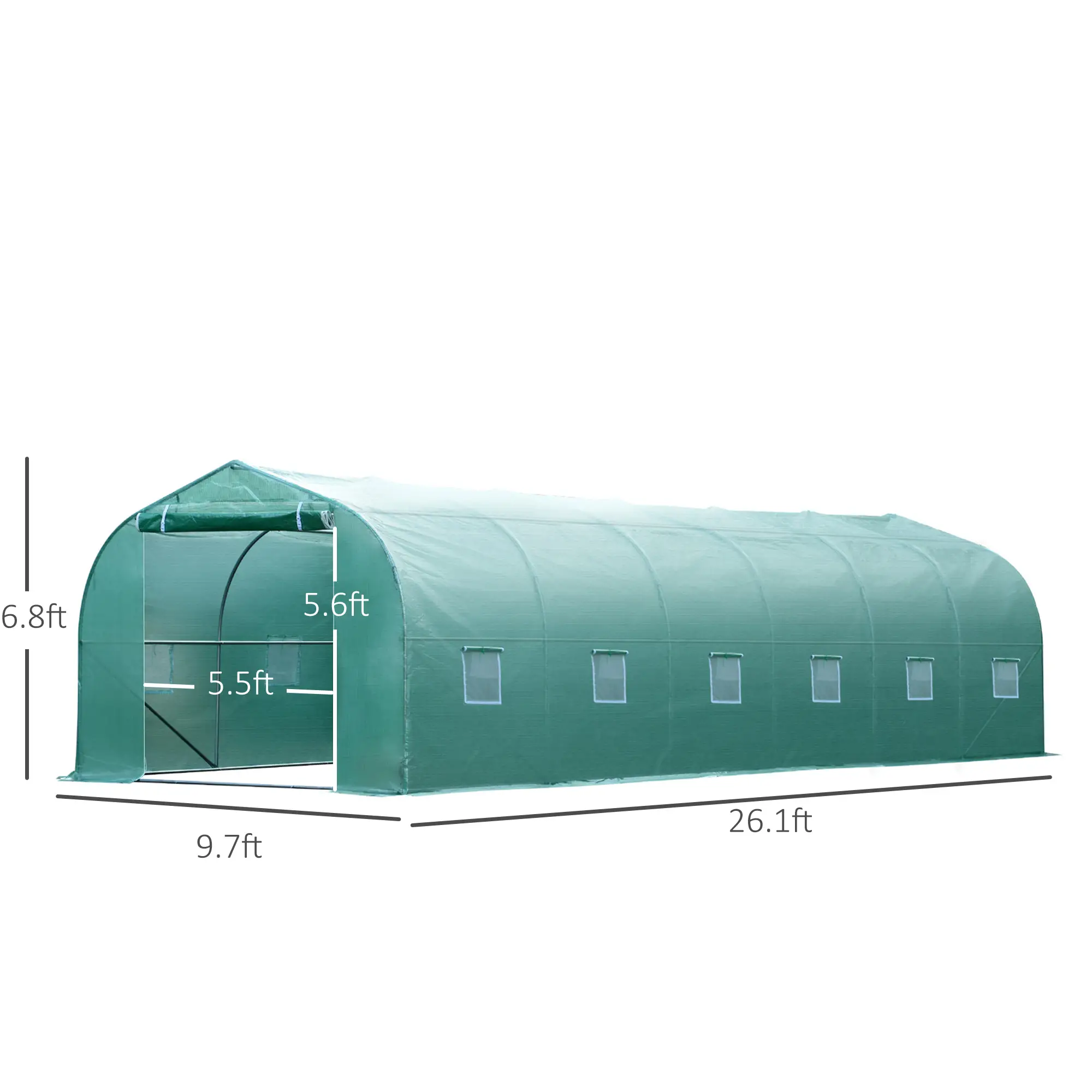 26' x 10' x 7' Walk-In Greenhouse, Garden Plant Grow Tent, Steel Frame, Green - Image 3
