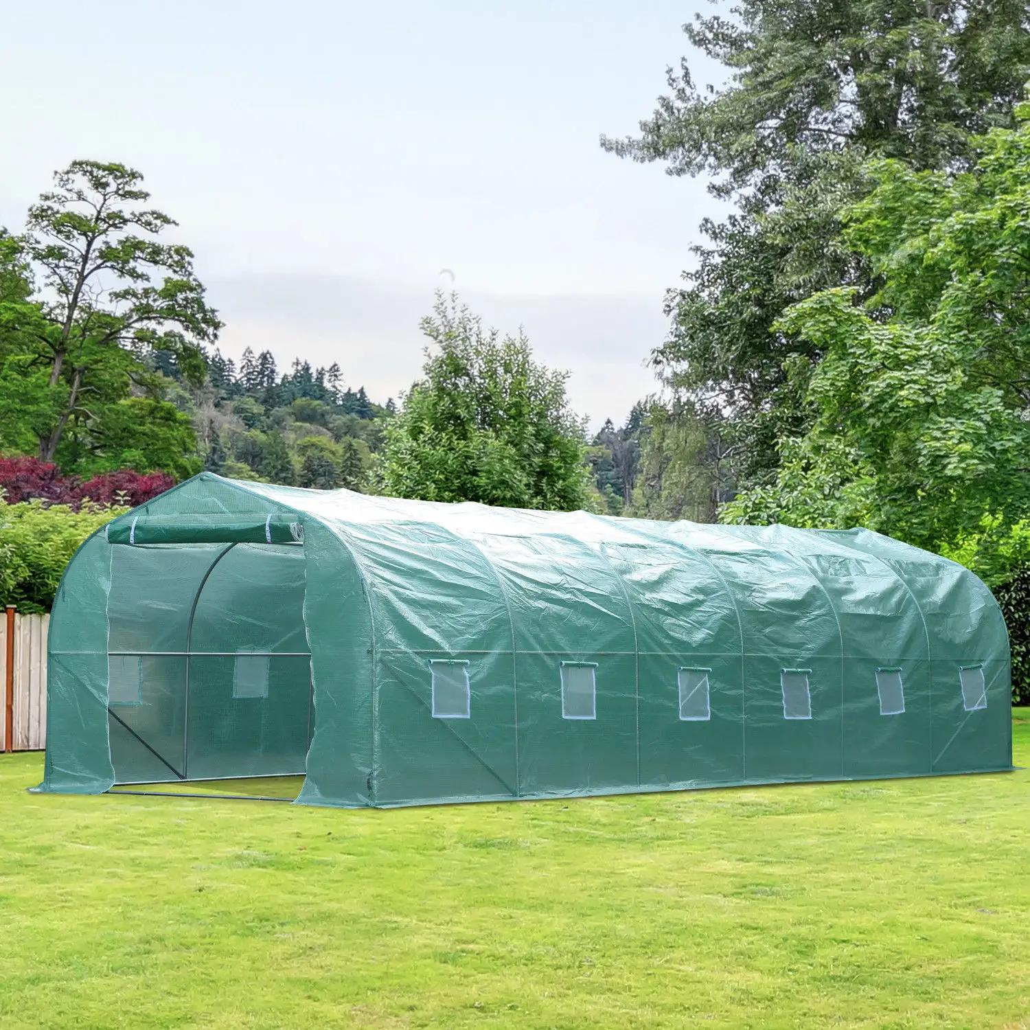 26' x 10' x 7' Walk-In Greenhouse, Garden Plant Grow Tent, Steel Frame, Green - Image 8