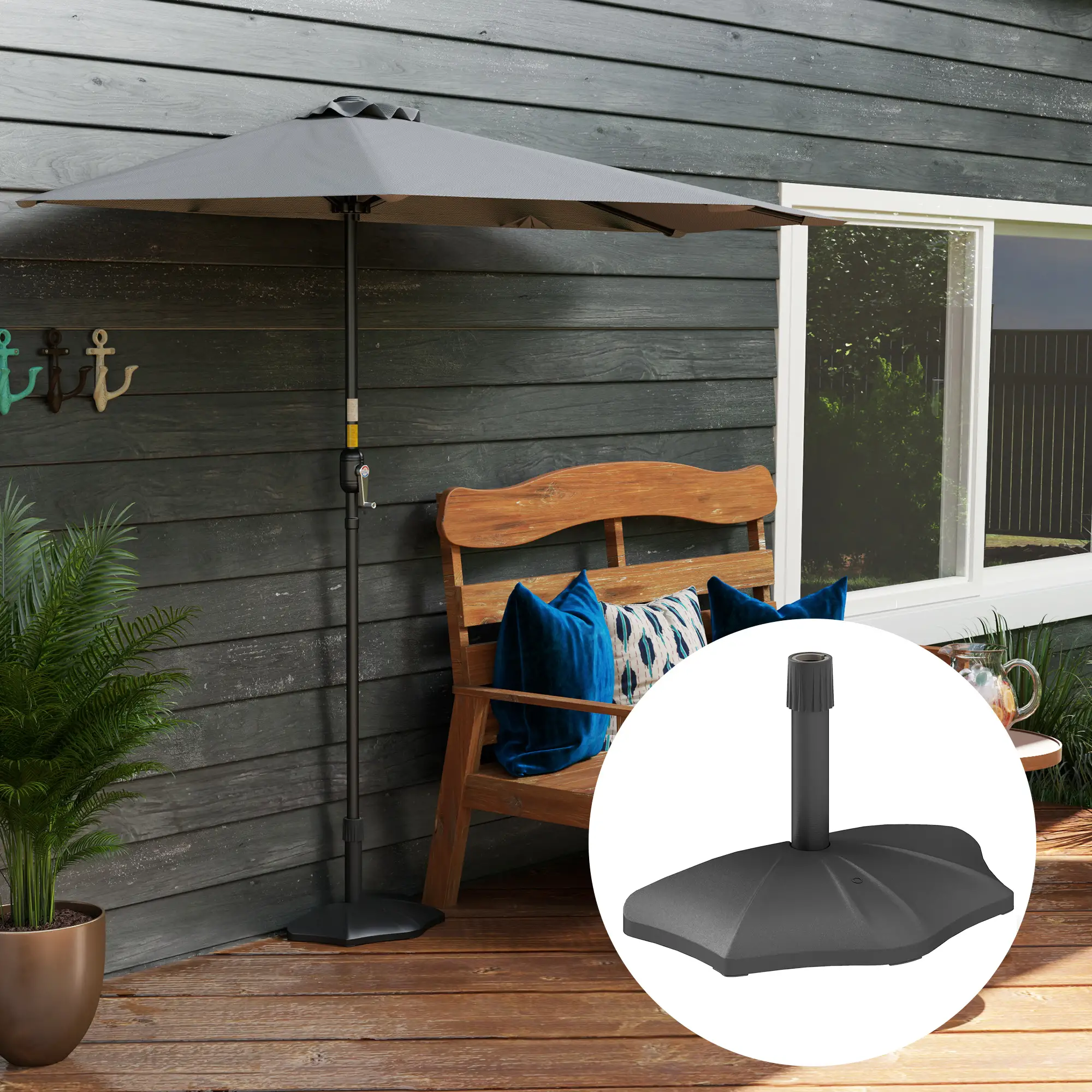 26lbs Concrete Patio Umbrella Base, 1.5/1.9" Pole Stand, Black - Image 2