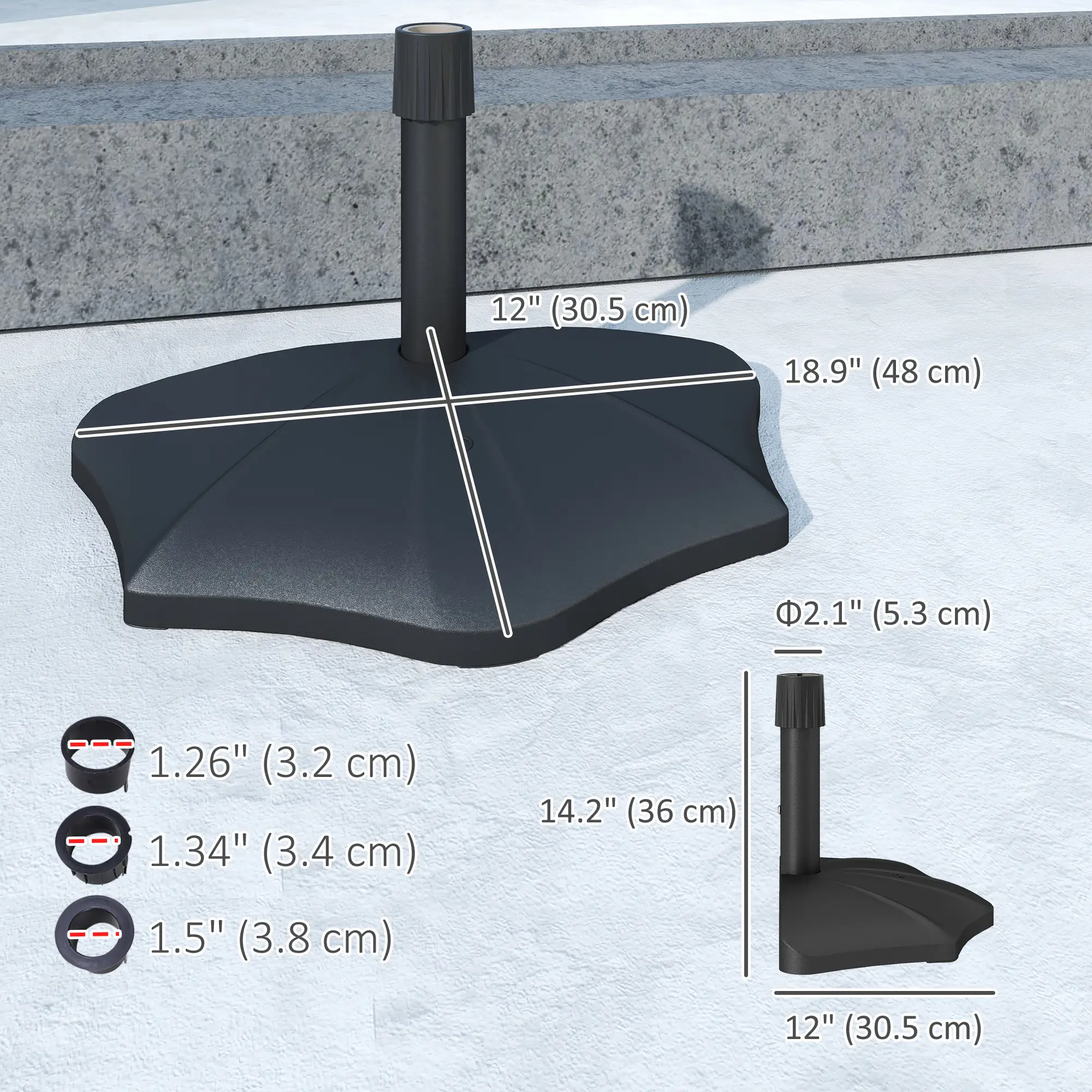 26lbs Concrete Patio Umbrella Base, 1.5/1.9" Pole Stand, Black - Image 3
