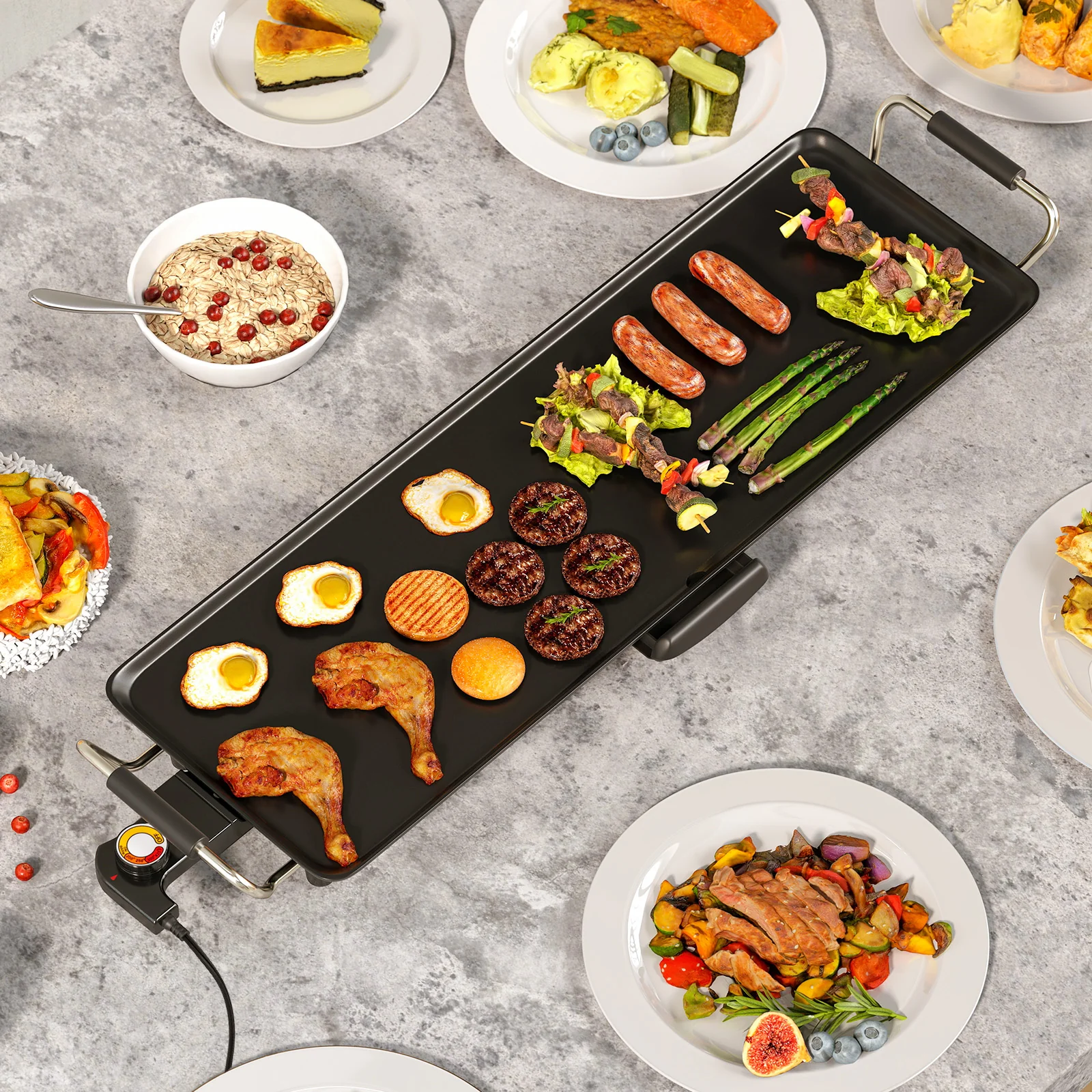 27 Inch Electric Griddle, Nonstick BBQ Grill, Adjustable Temperature, Black - Image 2