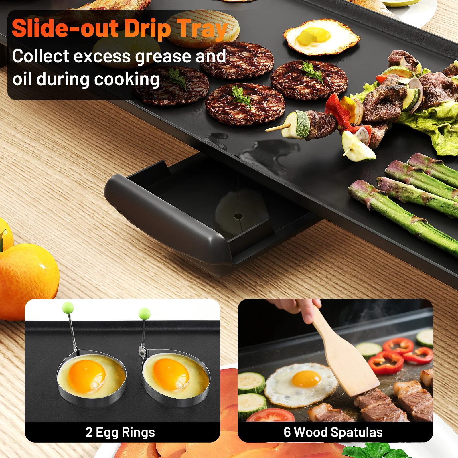 27 Inch Electric Griddle, Nonstick BBQ Grill, Adjustable Temperature, Black - Image 8
