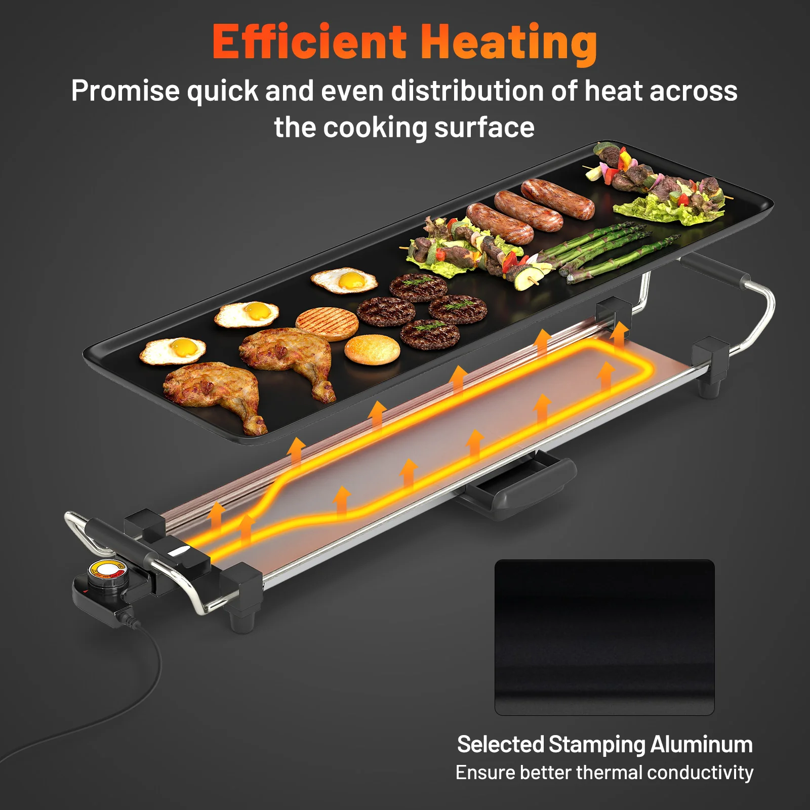 27 Inch Electric Griddle, Nonstick BBQ Grill, Adjustable Temperature, Black - Image 9
