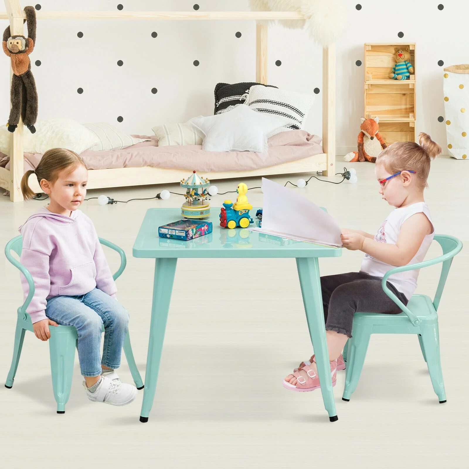 27-Inch Kids Square Steel Activity Table, Blue - Image 10