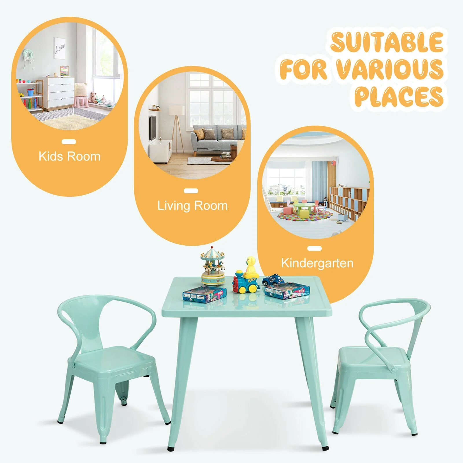 27-Inch Kids Square Steel Activity Table, Blue - Image 3