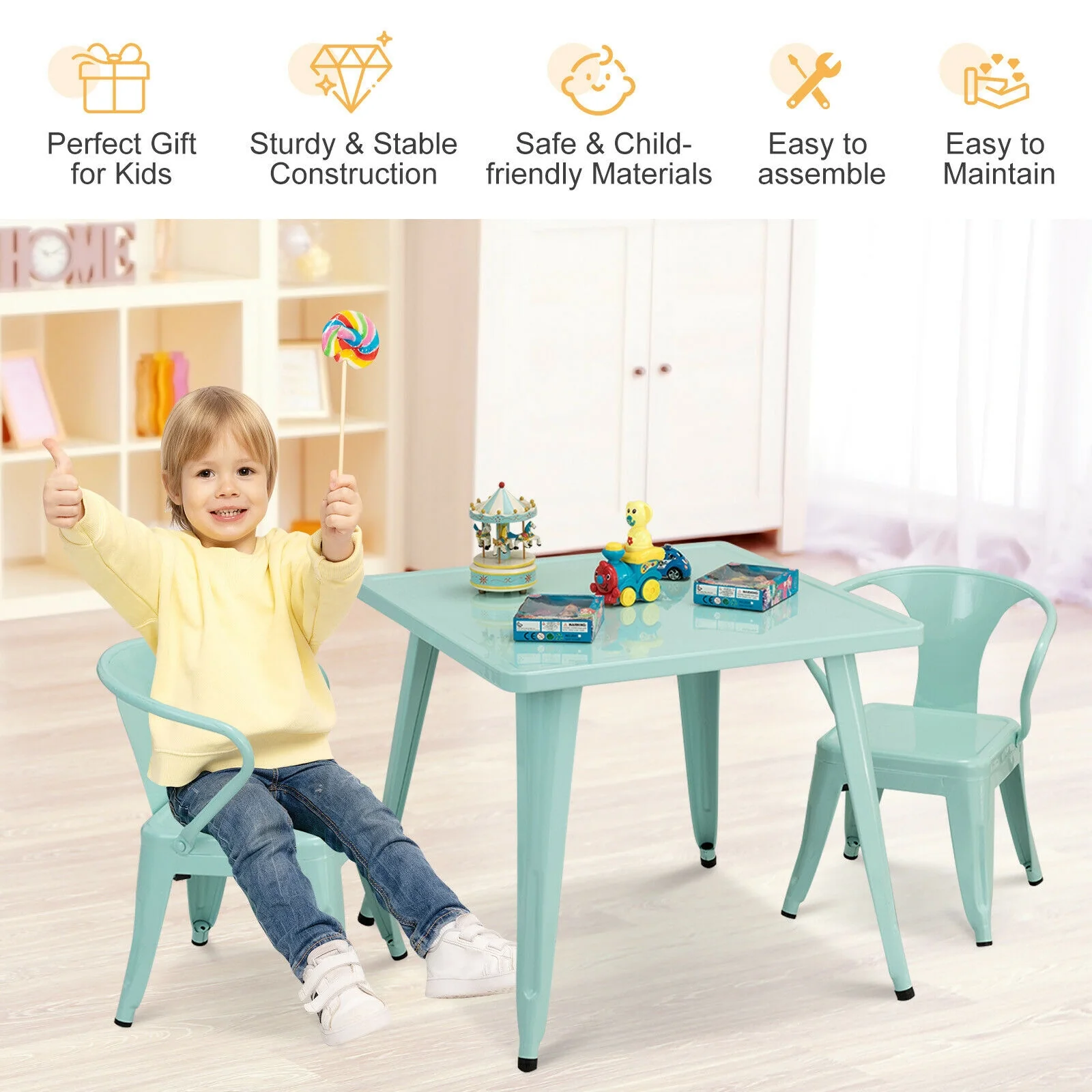 27-Inch Kids Square Steel Activity Table, Blue - Image 6