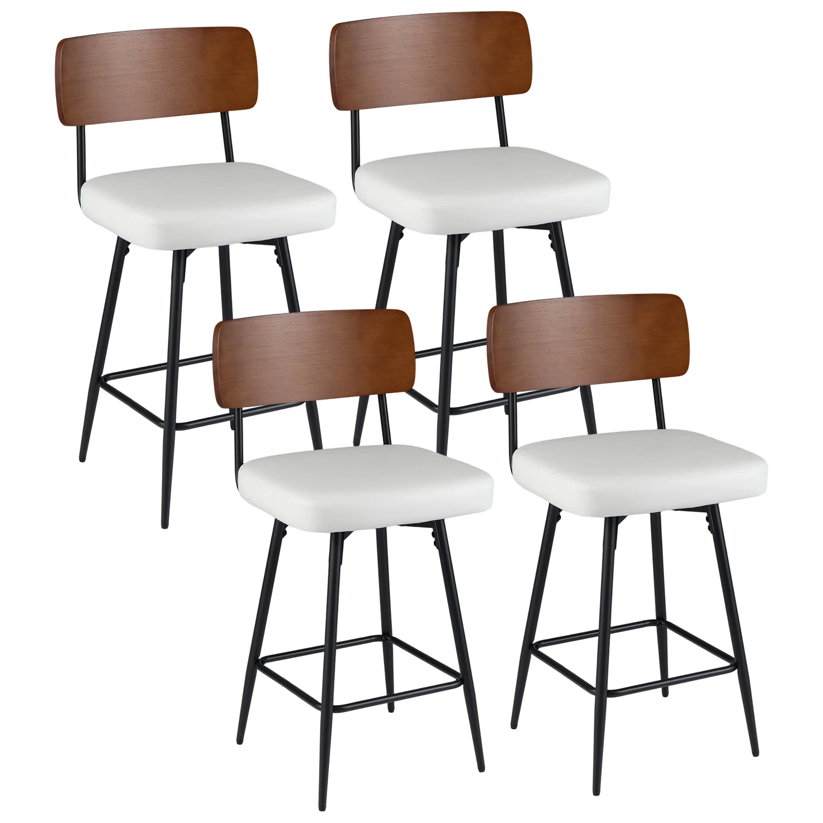 27 Inch Padded Counter Barstools Set of 4 with Metal Legs, White