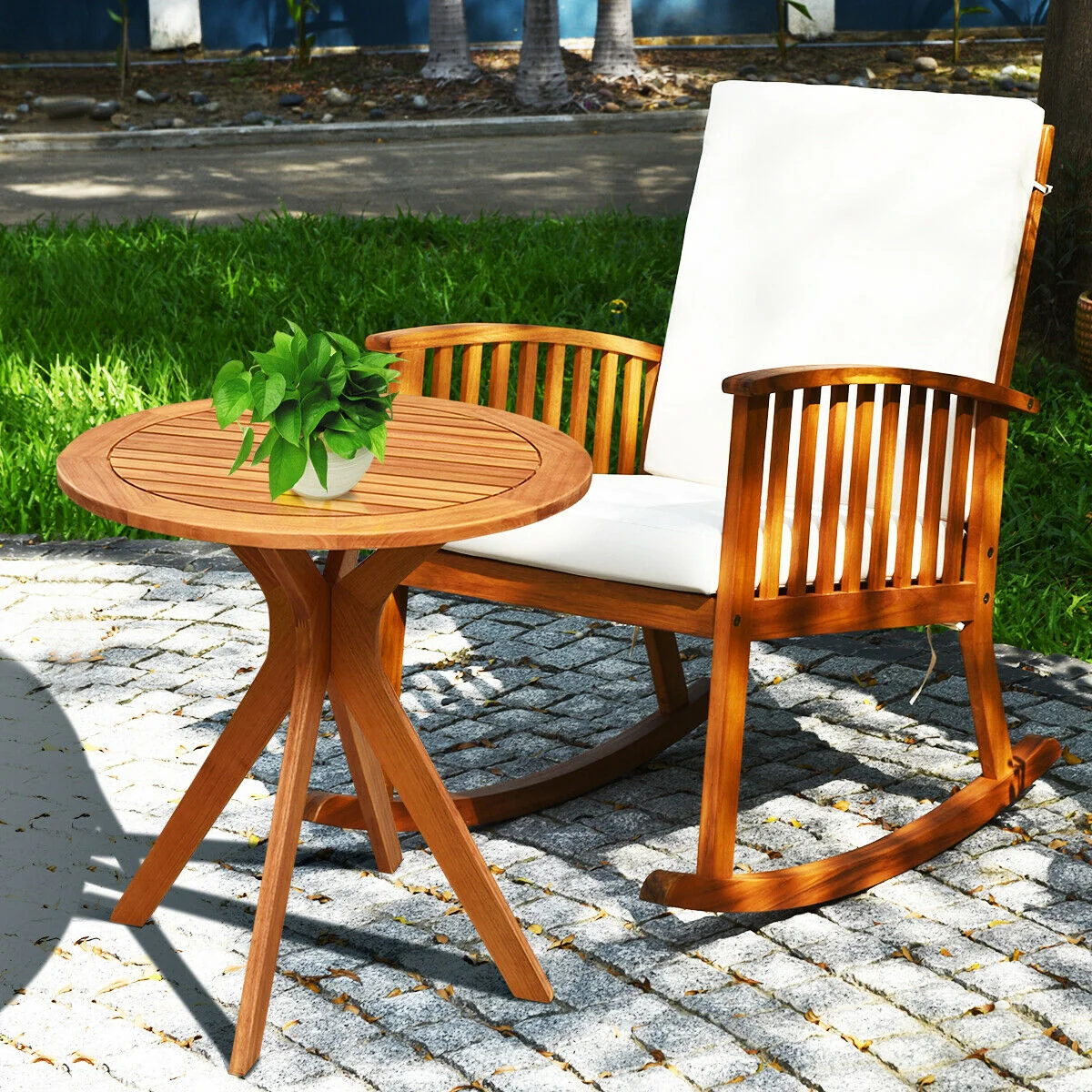 27 Inch Round Solid Wood Coffee Table, Brown - Image 3