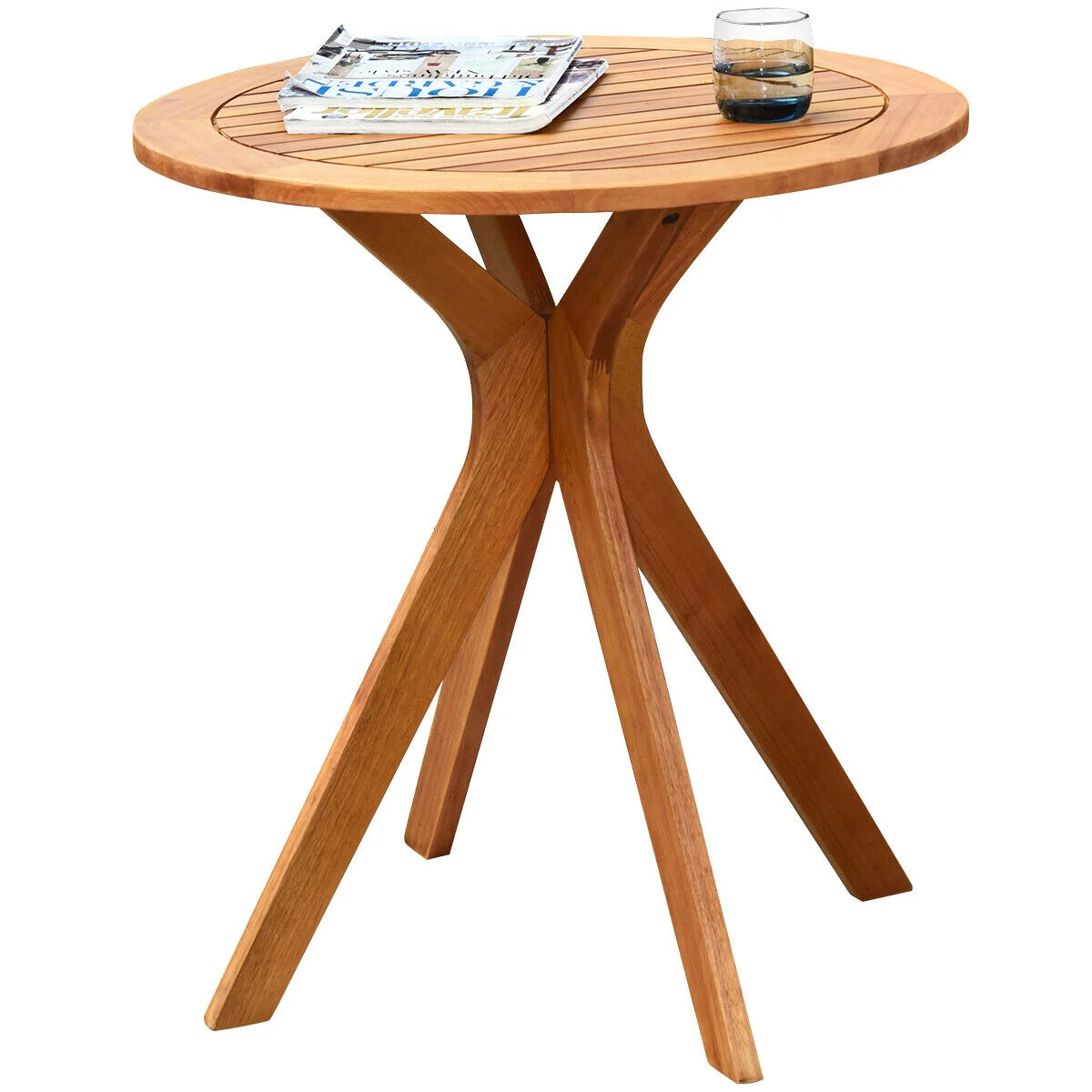 27 Inch Round Solid Wood Coffee Table, Brown - Image 6