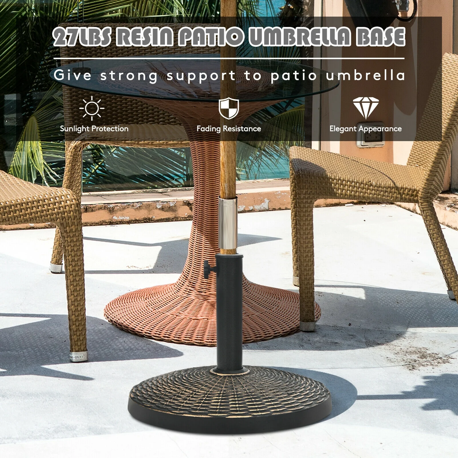 27 lbs Patio Market Umbrella Base Stand, Bronze - Image 3