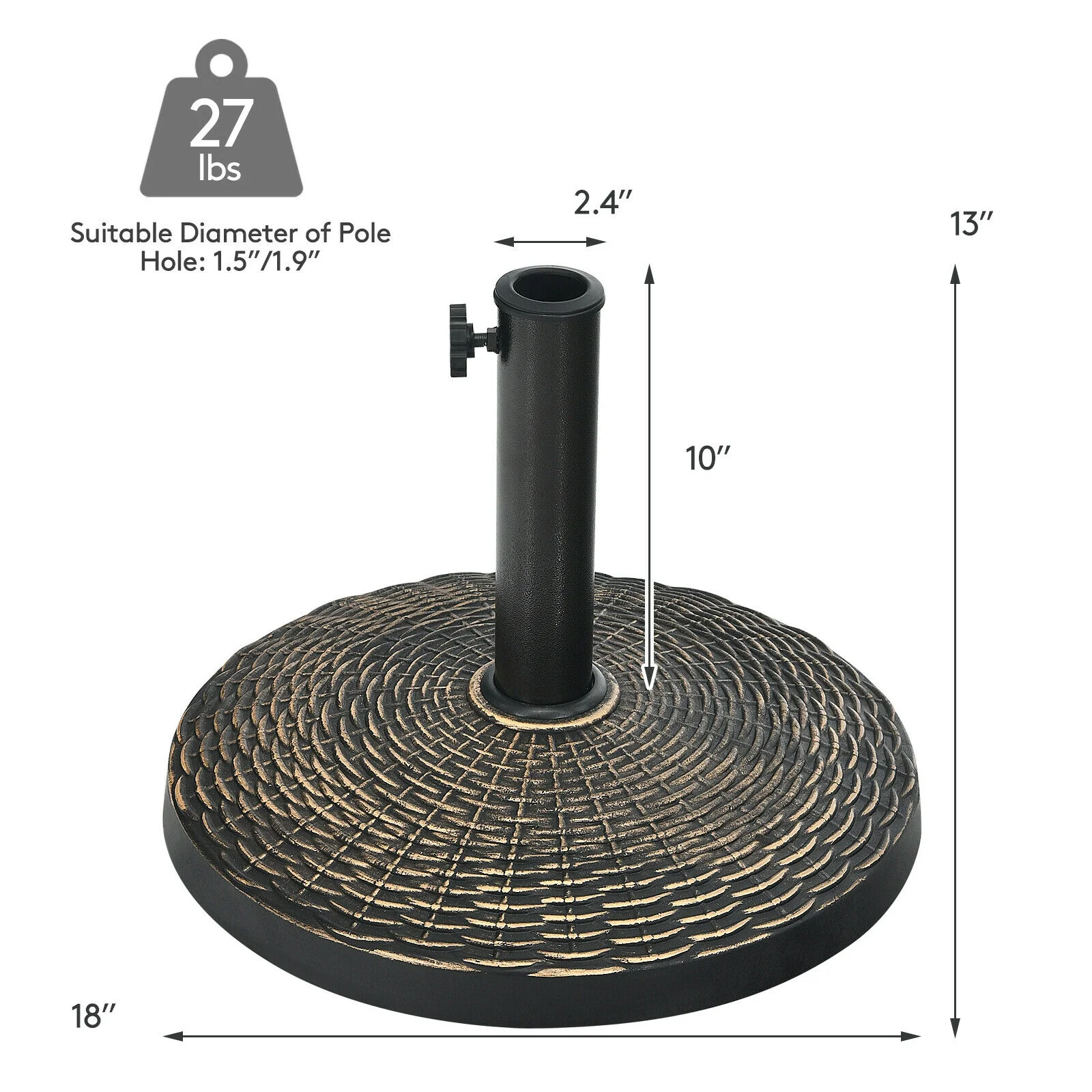 27 lbs Patio Market Umbrella Base Stand, Bronze - Image 5
