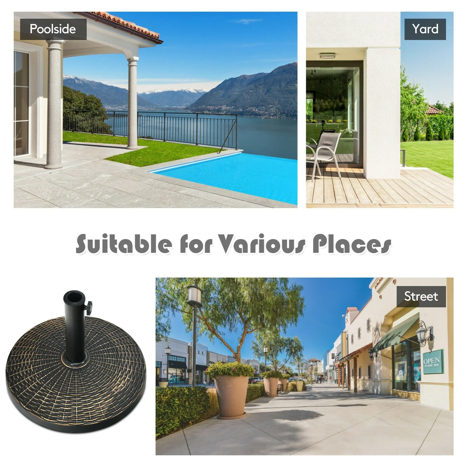 27 lbs Patio Market Umbrella Base Stand, Bronze - Image 9