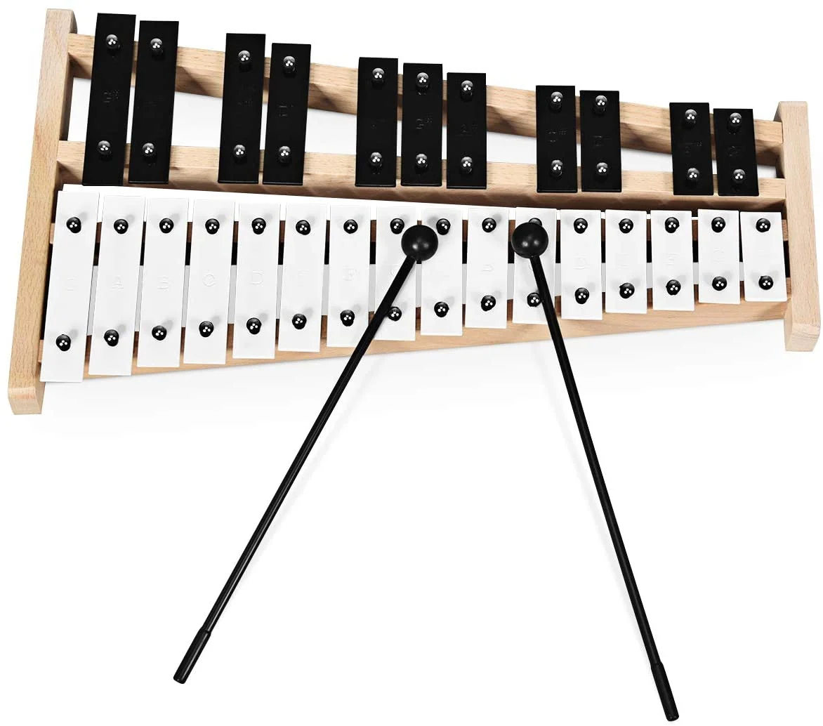 27 Note Glockenspiel Xylophone, 2 Rubber Mallets, White, Black - Image 6