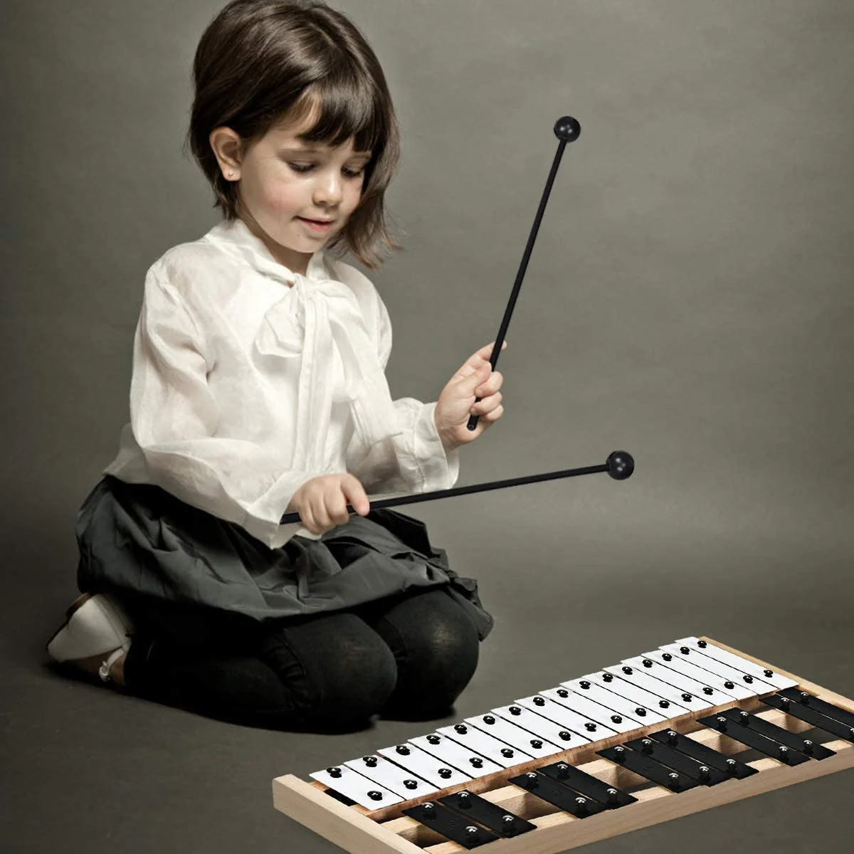 27 Note Glockenspiel Xylophone, 2 Rubber Mallets, White, Black - Image 7