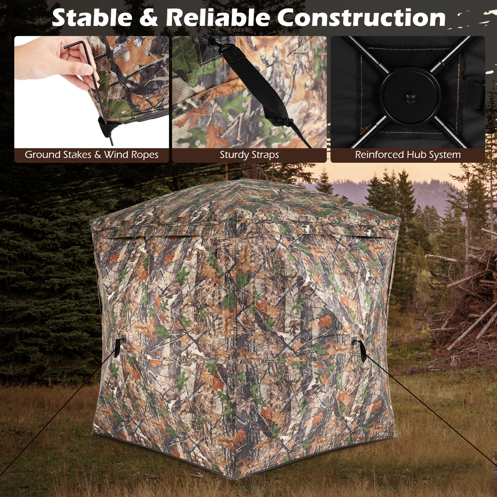 270° See Through Hunting Blind Tent with Silent Magnetic Door, Camouflage - Image 10