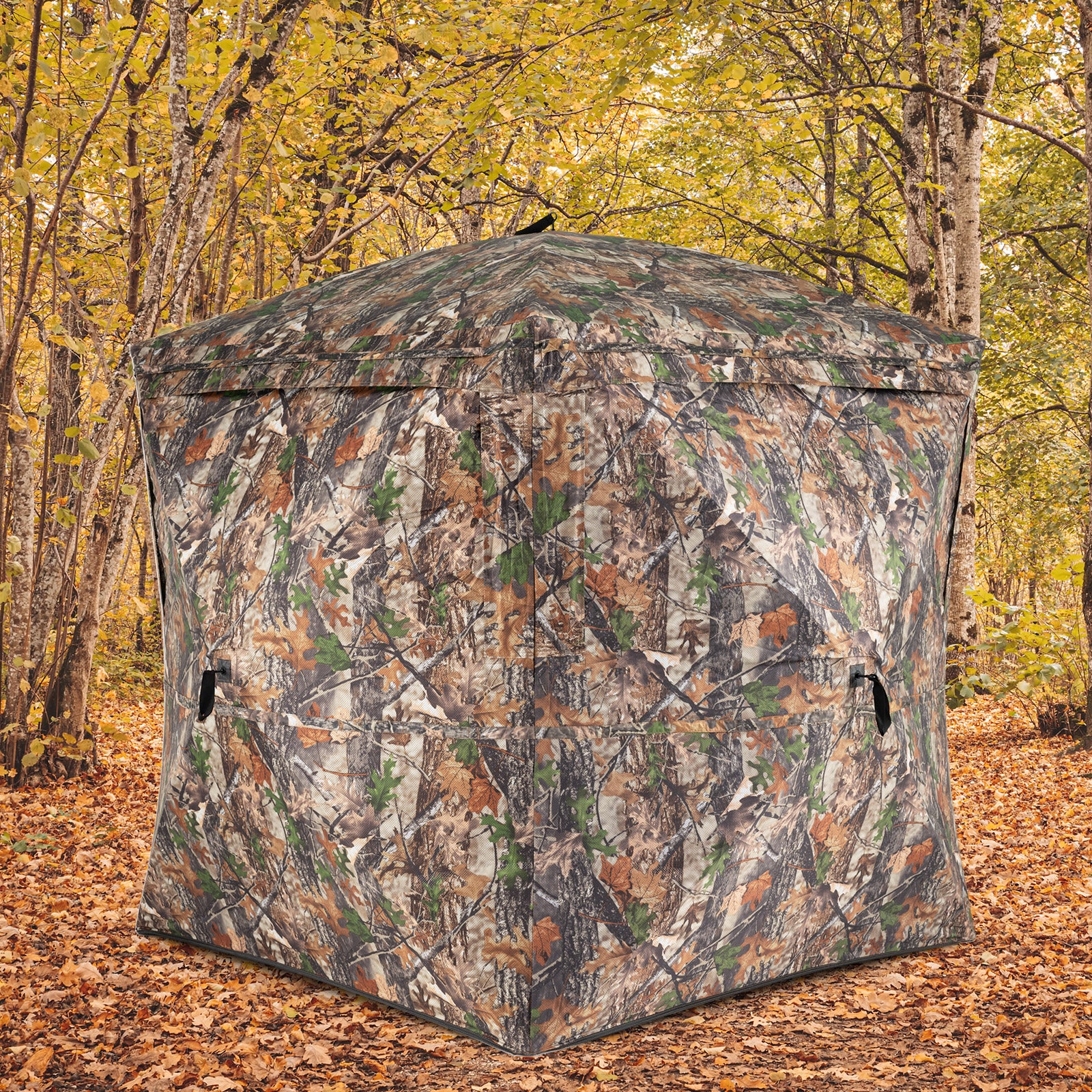 270° See Through Hunting Blind Tent with Silent Magnetic Door, Camouflage - Image 2
