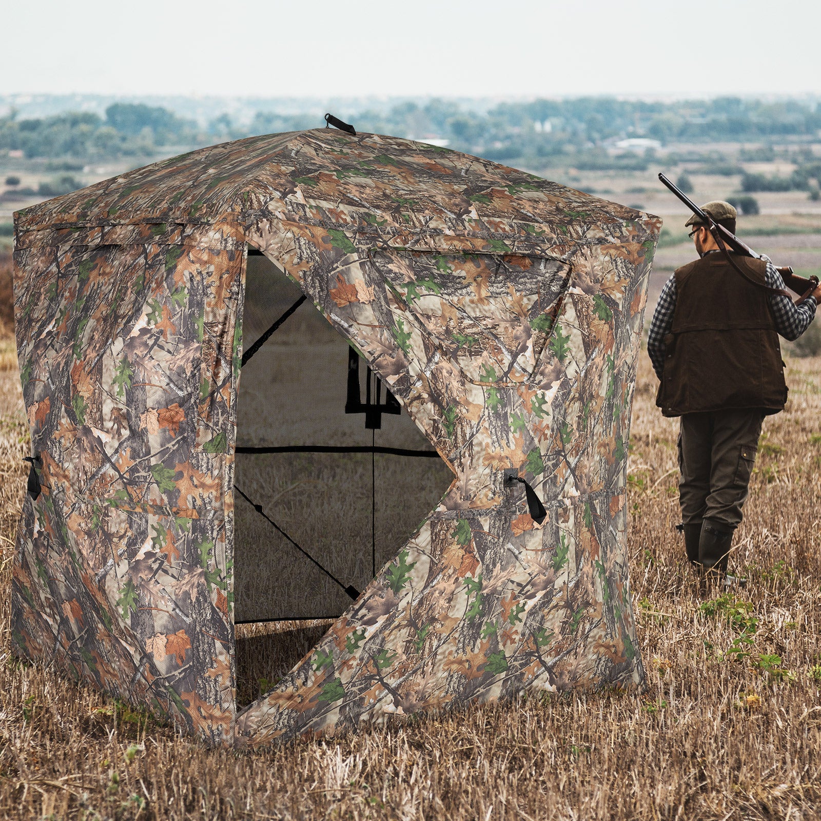 270° See Through Hunting Blind Tent with Silent Magnetic Door, Camouflage - Image 3