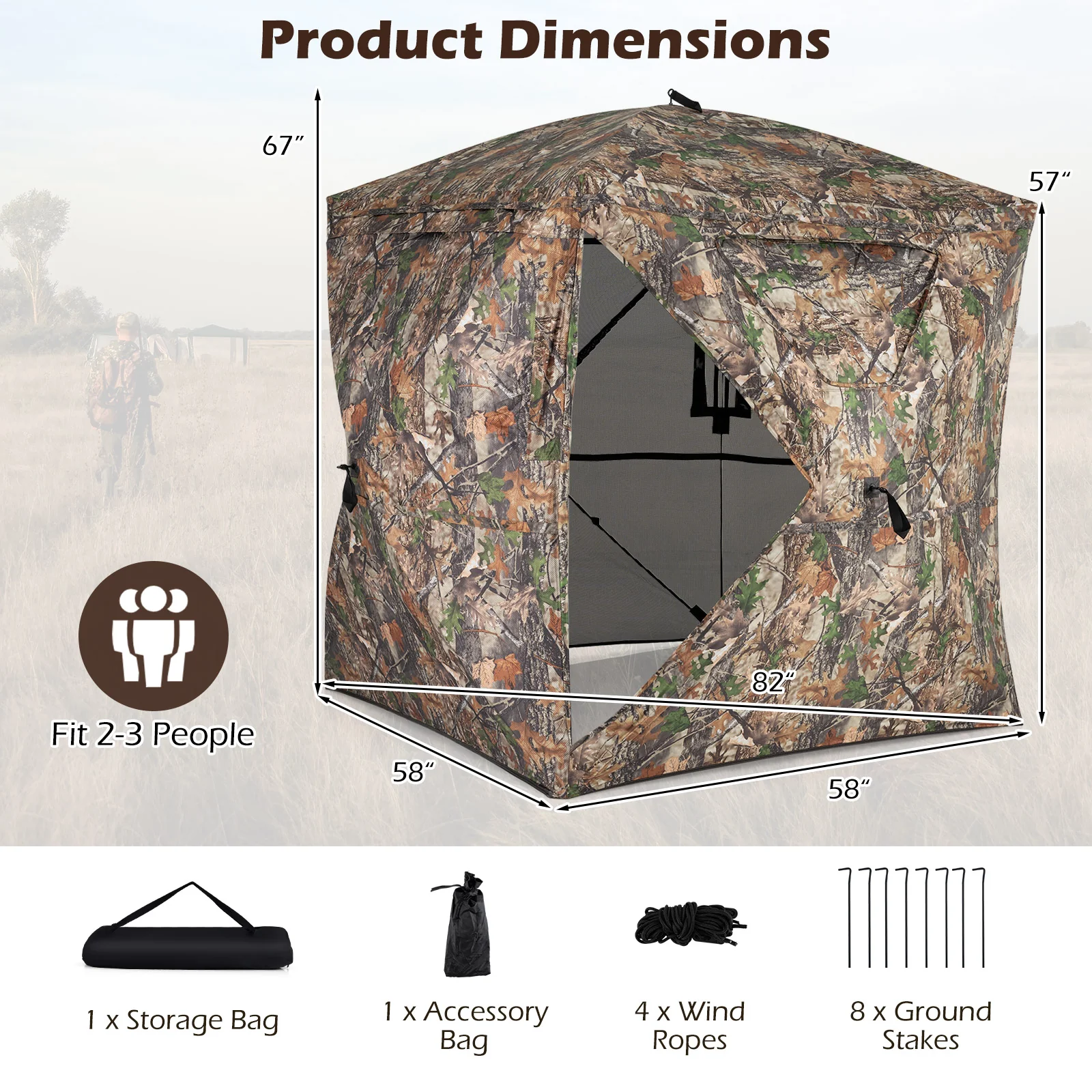270° See Through Hunting Blind Tent with Silent Magnetic Door, Camouflage - Image 6