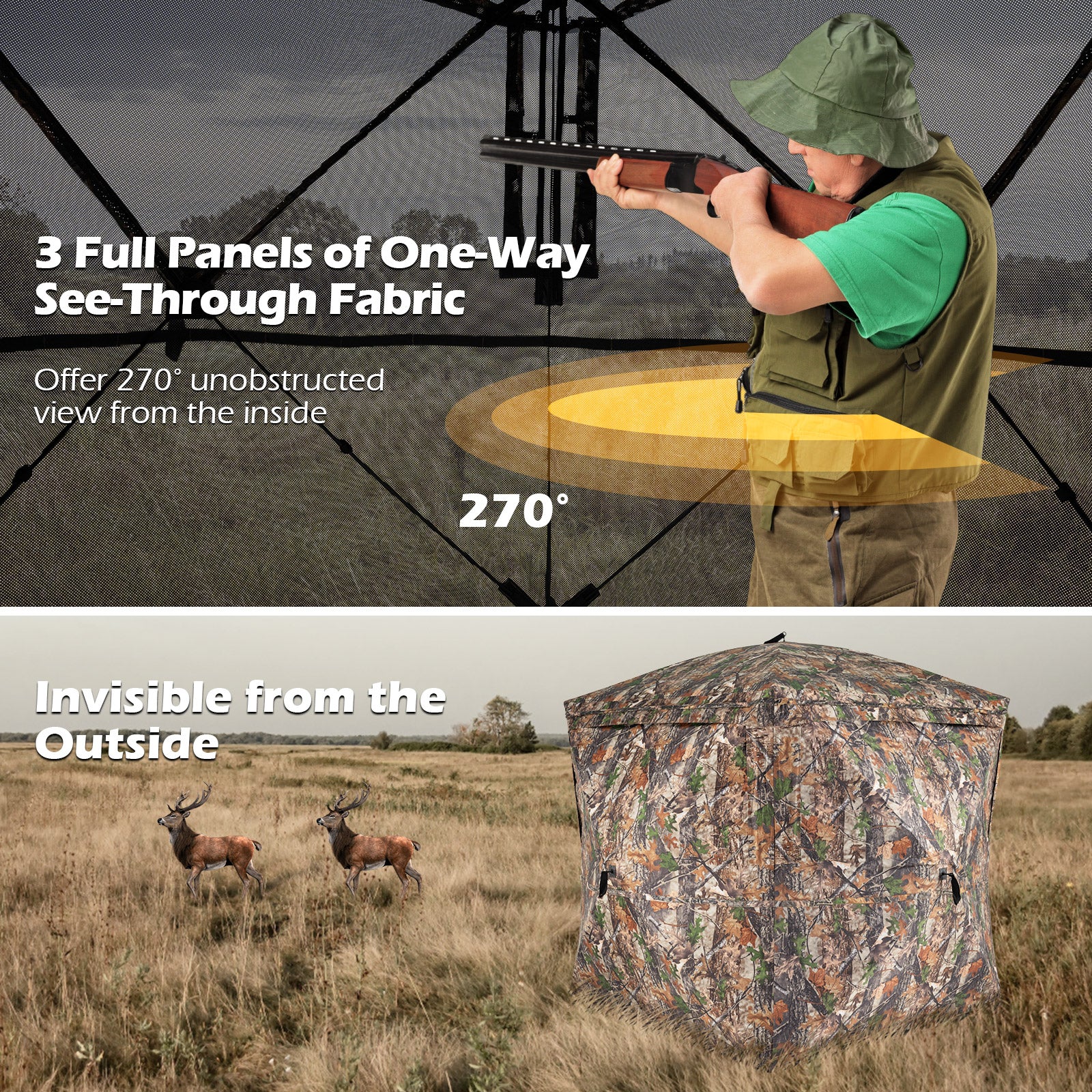270° See Through Hunting Blind Tent with Silent Magnetic Door, Camouflage - Image 7