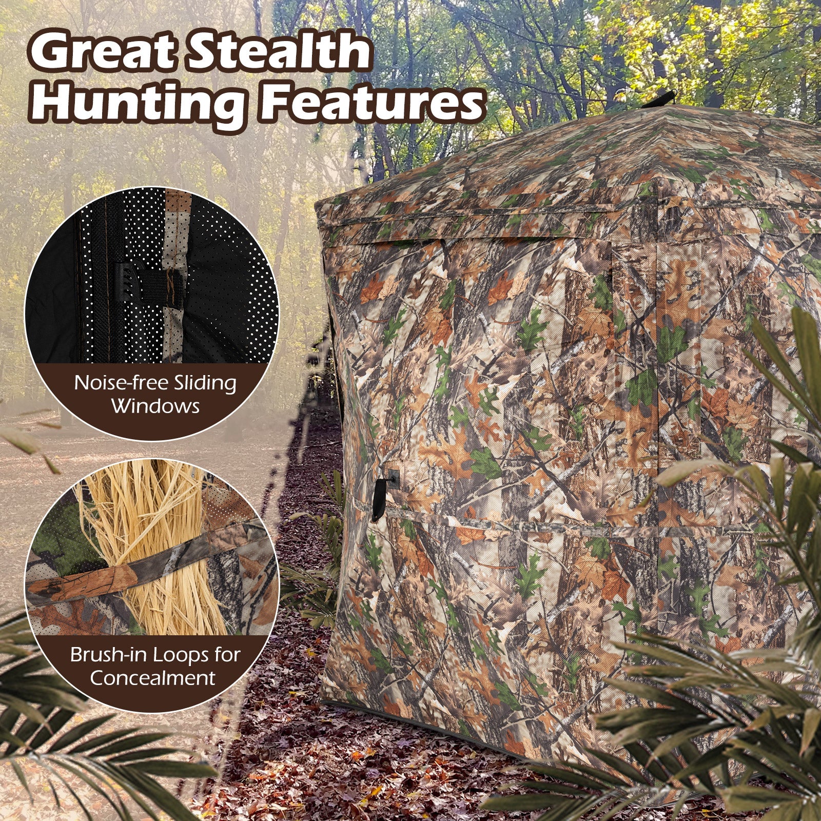 270° See Through Hunting Blind Tent with Silent Magnetic Door, Camouflage - Image 9