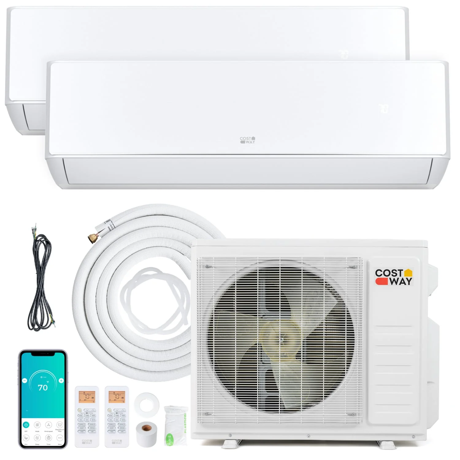 27000 BTU 2 Zone 24 SEER2 Mini Split AC, Heat Pump, 9K + 9K, White