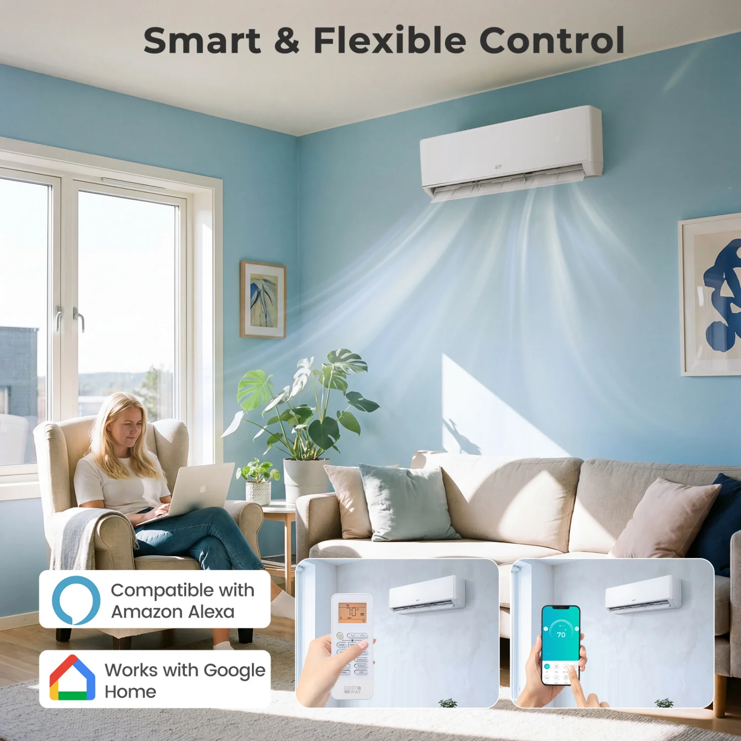 27000 BTU 2 Zone 24 SEER2 Mini Split AC, Heat Pump, 9K + 9K, White - Image 5