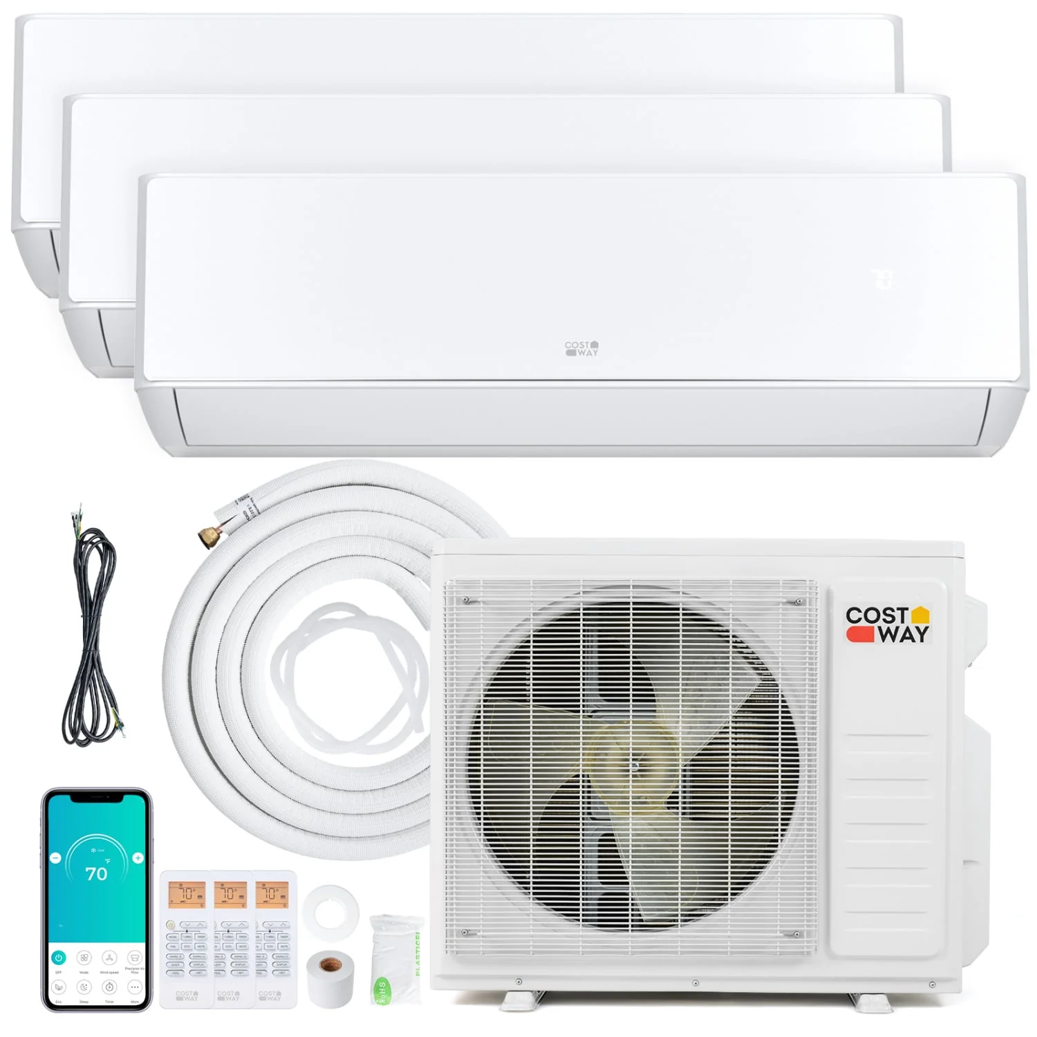 27000 BTU 3 Zone Mini Split AC, Heat Pump, 9K+9K+12K, White