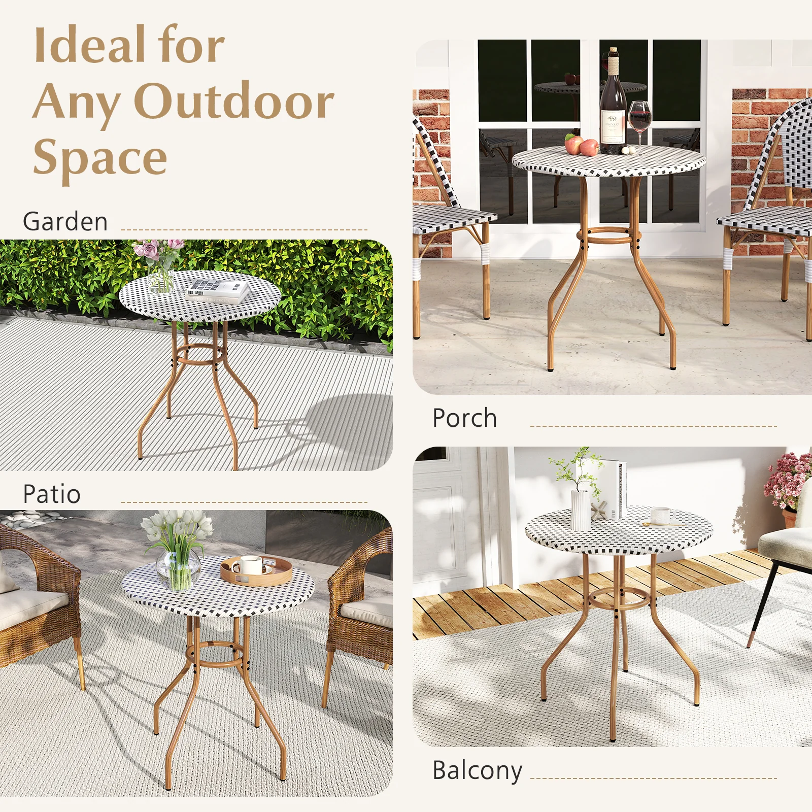 27.5 inch Outdoor Bistro Table with Heavy Duty Metal Frame and Adjustable Foot Pads-white, White - Image 10