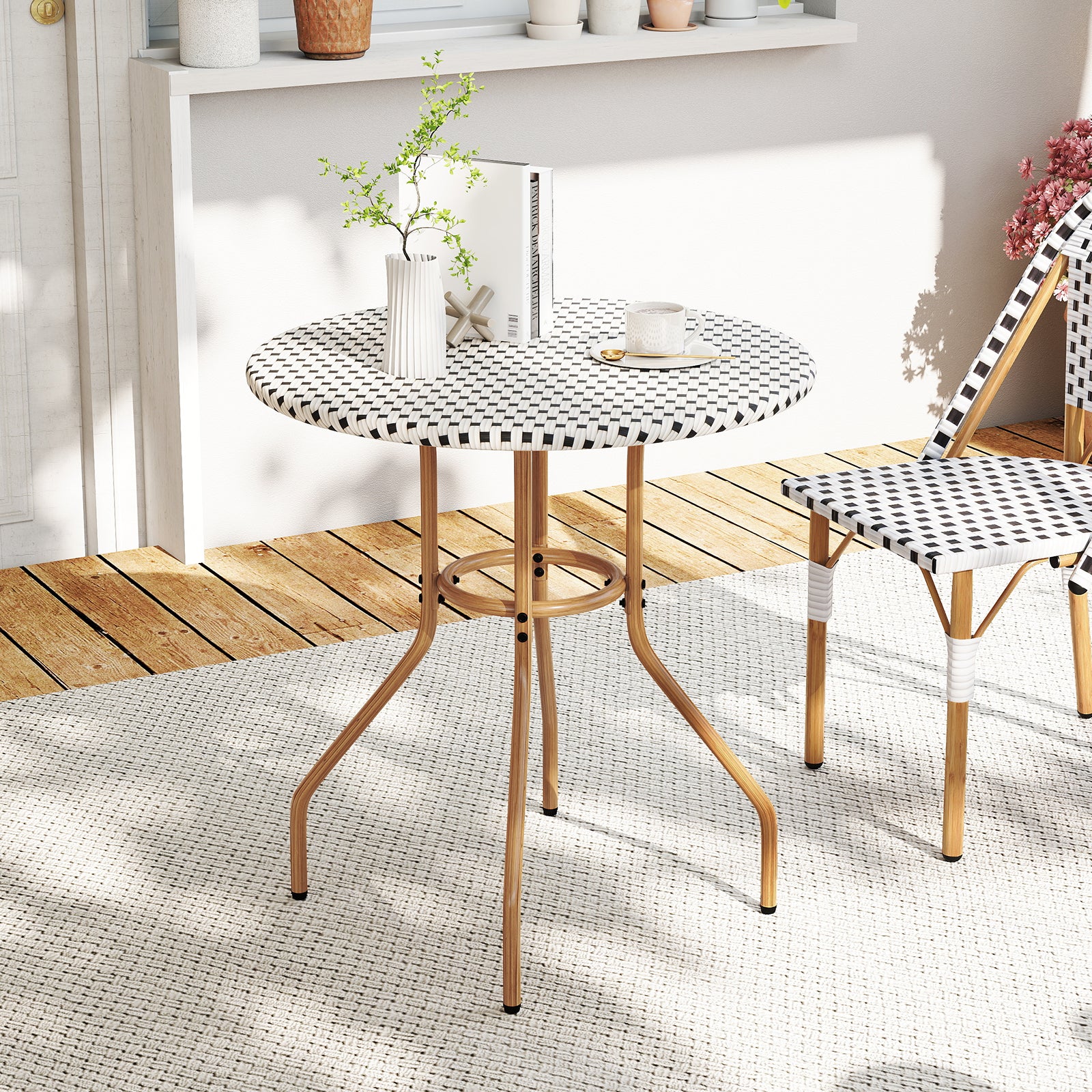 27.5 inch Outdoor Bistro Table with Heavy Duty Metal Frame and Adjustable Foot Pads-white, White - Image 2