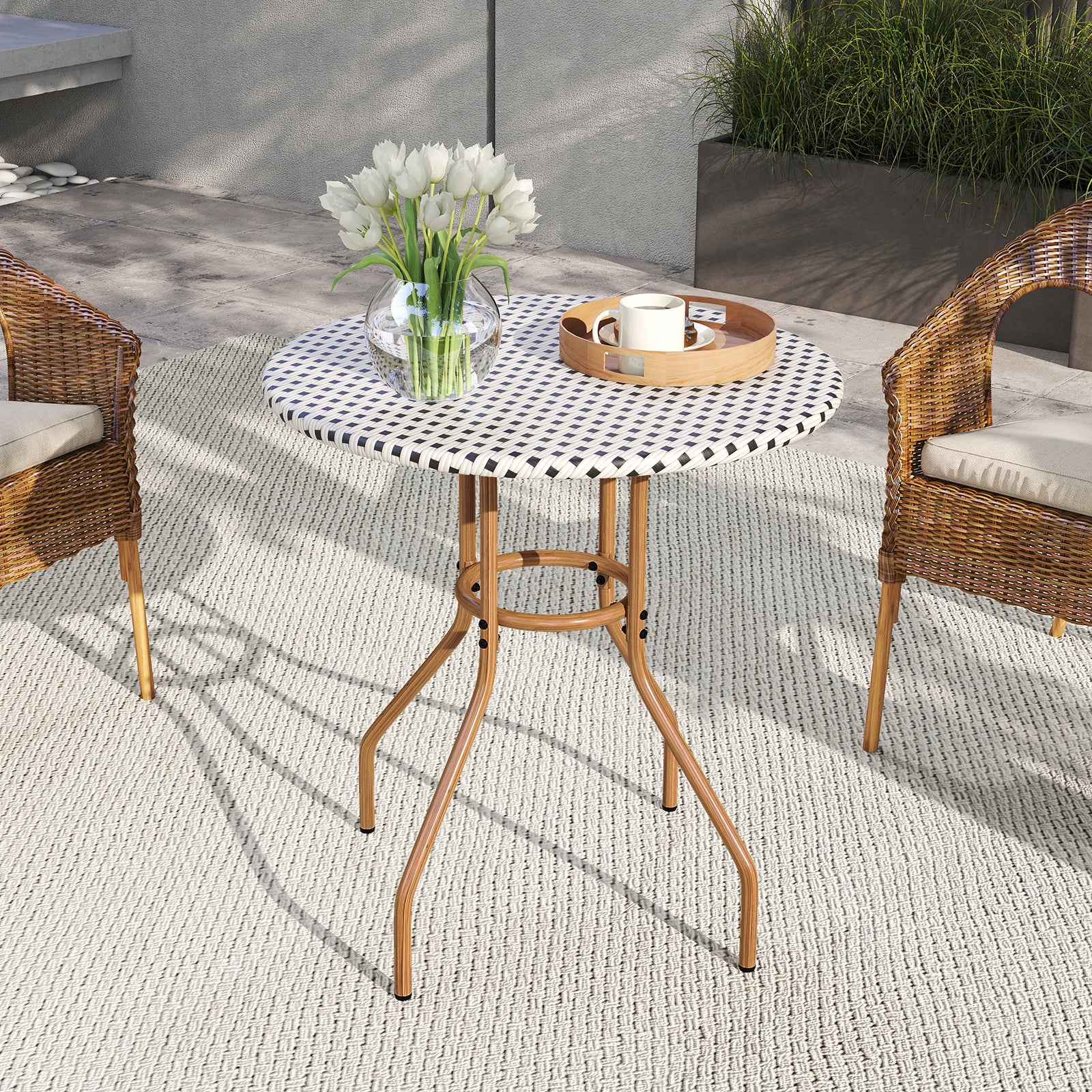 27.5 inch Outdoor Bistro Table with Heavy Duty Metal Frame and Adjustable Foot Pads-white, White - Image 3