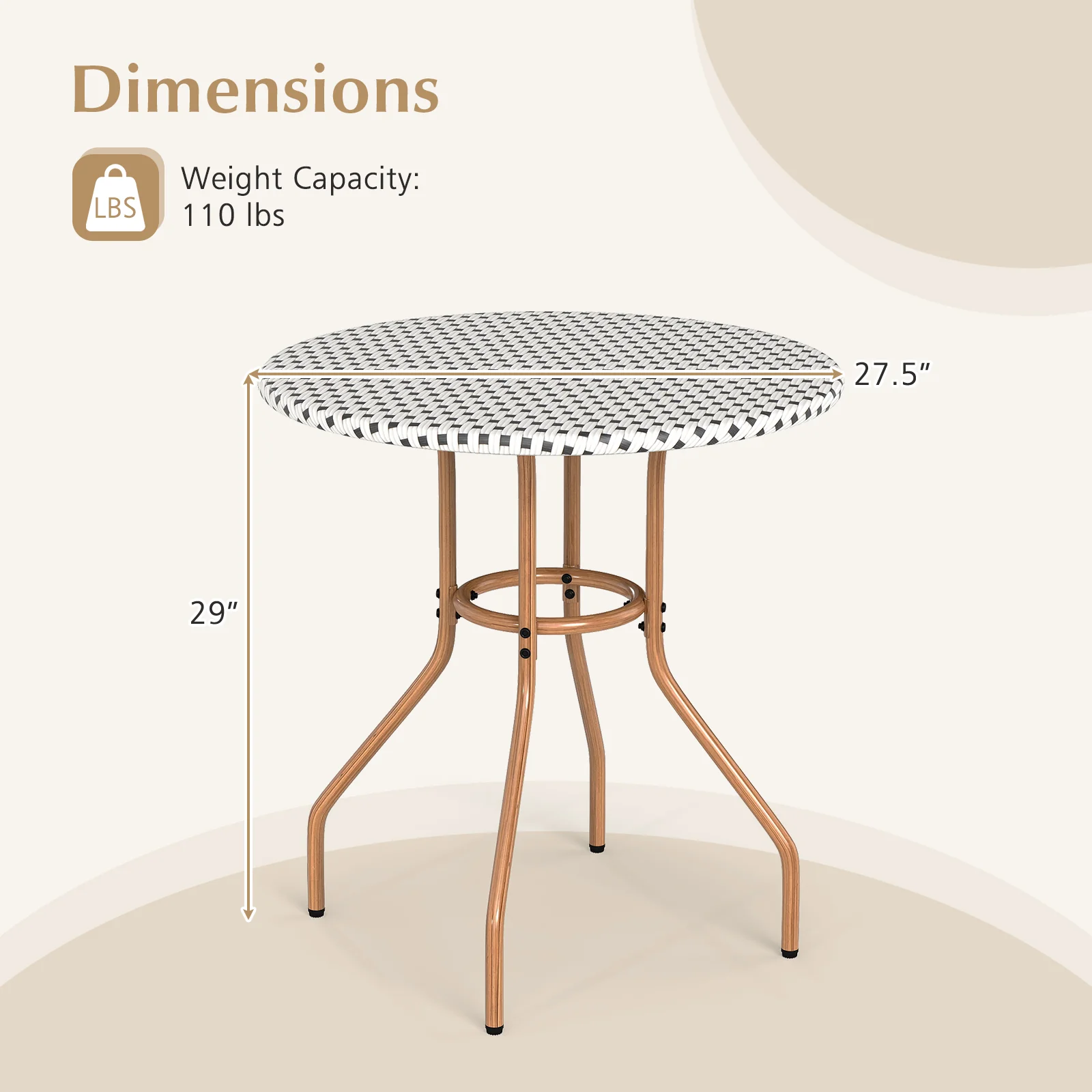 27.5 inch Outdoor Bistro Table with Heavy Duty Metal Frame and Adjustable Foot Pads-white, White - Image 6