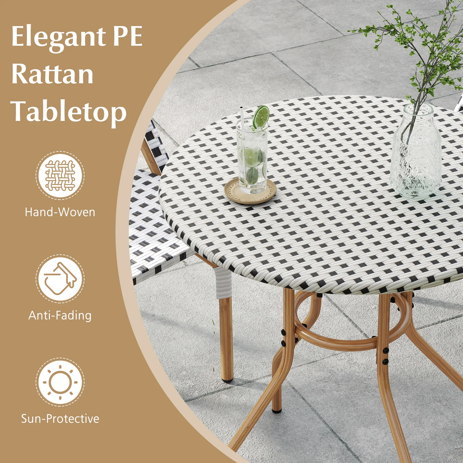 27.5 inch Outdoor Bistro Table with Heavy Duty Metal Frame and Adjustable Foot Pads-white, White - Image 7