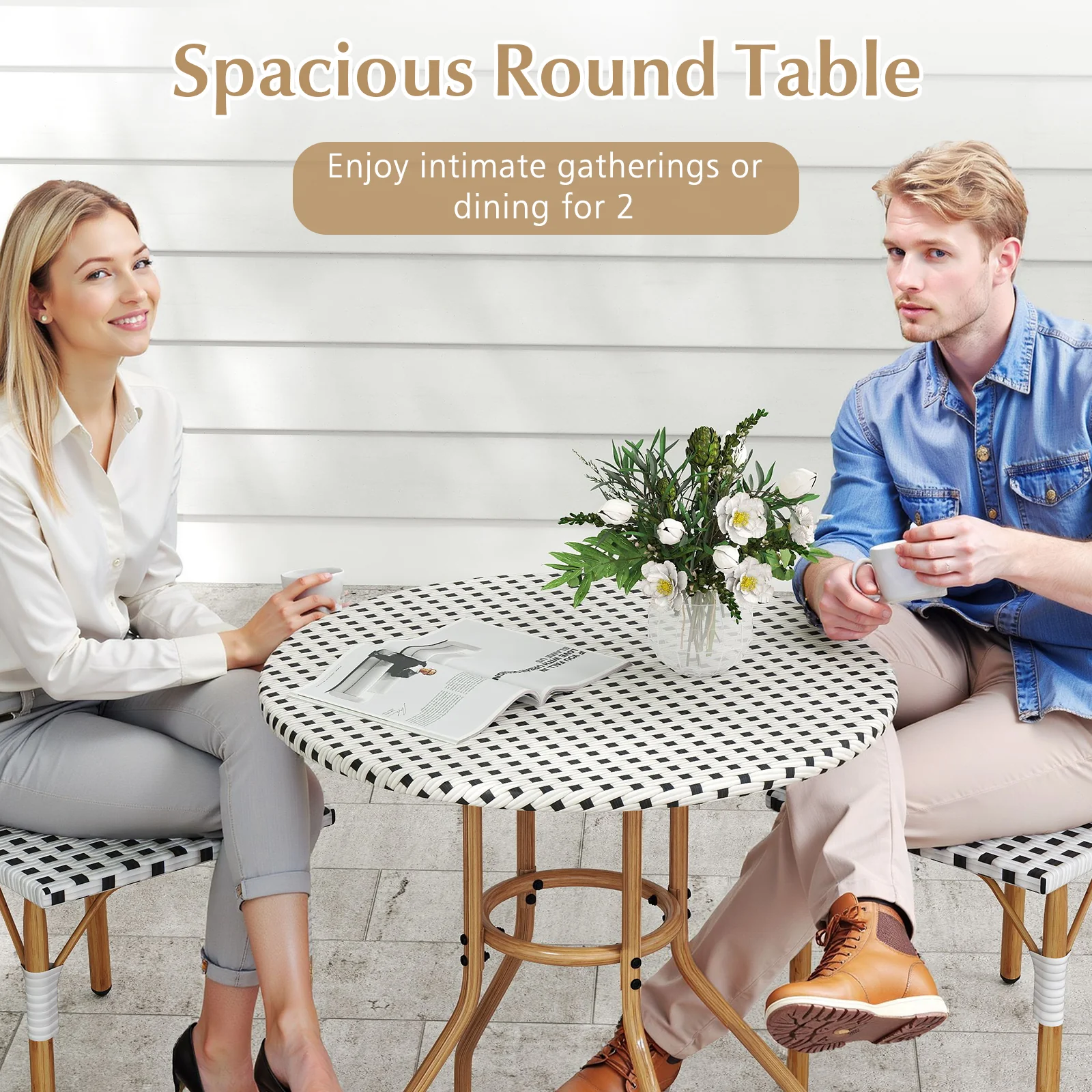 27.5 inch Outdoor Bistro Table with Heavy Duty Metal Frame and Adjustable Foot Pads-white, White - Image 9