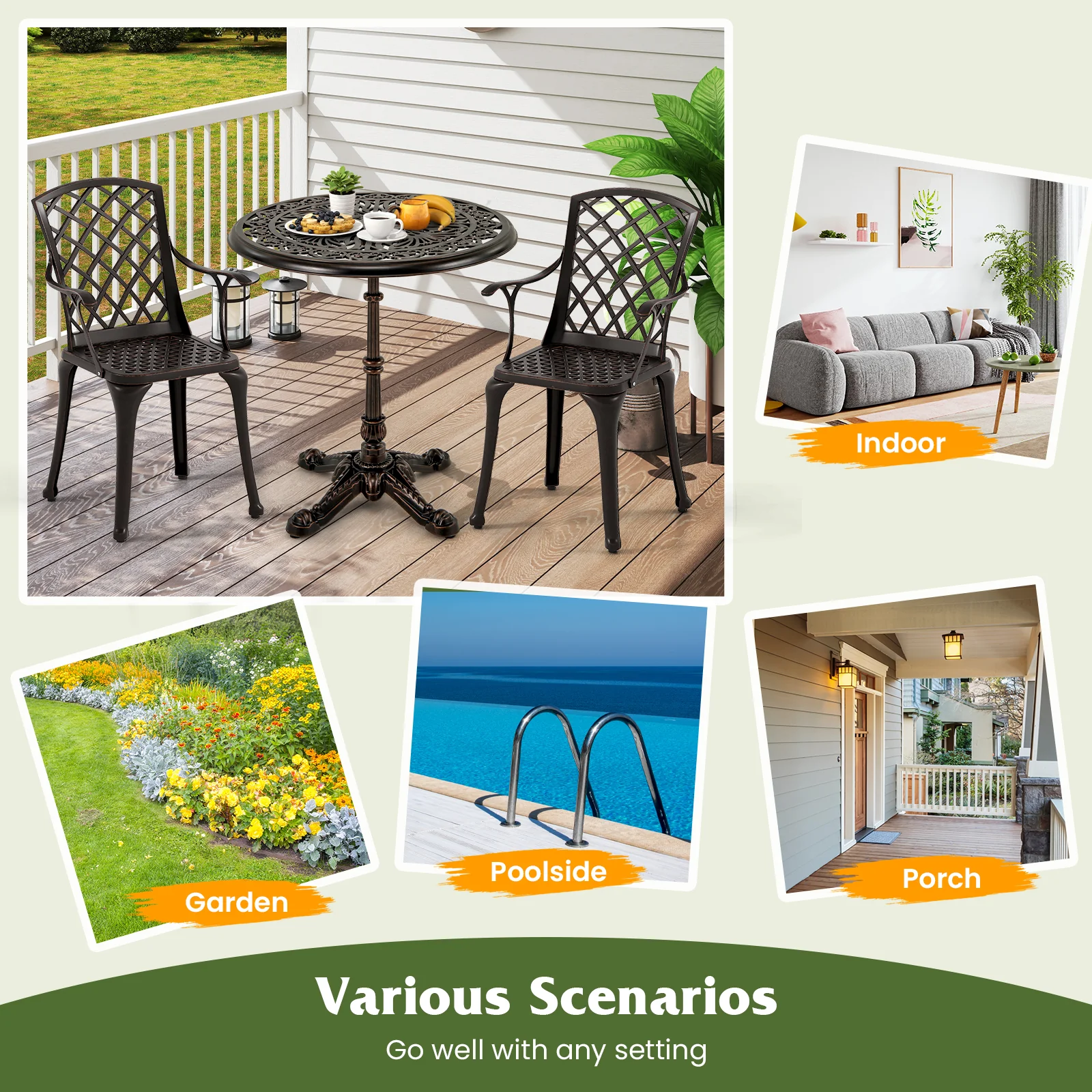 27Inch Round Cast Aluminum Patio Bistro Table with Hollow Top, Copper - Image 10