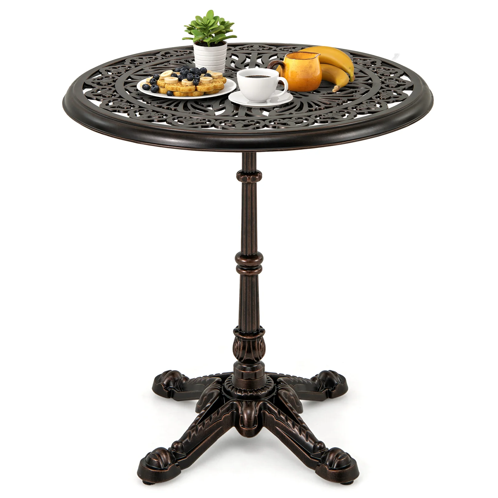 27Inch Round Cast Aluminum Patio Bistro Table with Hollow Top, Copper - Image 4