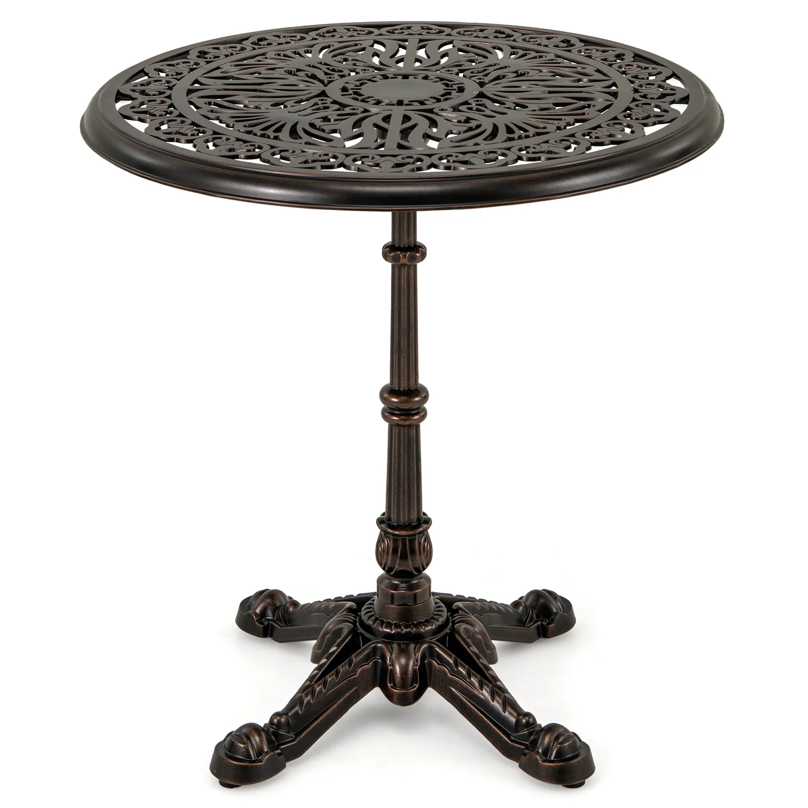 27Inch Round Cast Aluminum Patio Bistro Table with Hollow Top, Copper - Image 5