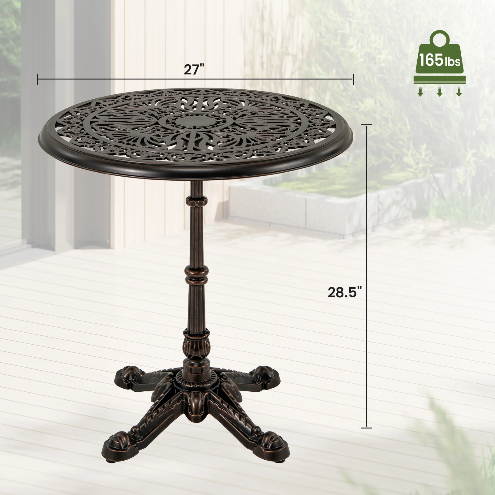 27Inch Round Cast Aluminum Patio Bistro Table with Hollow Top, Copper - Image 6
