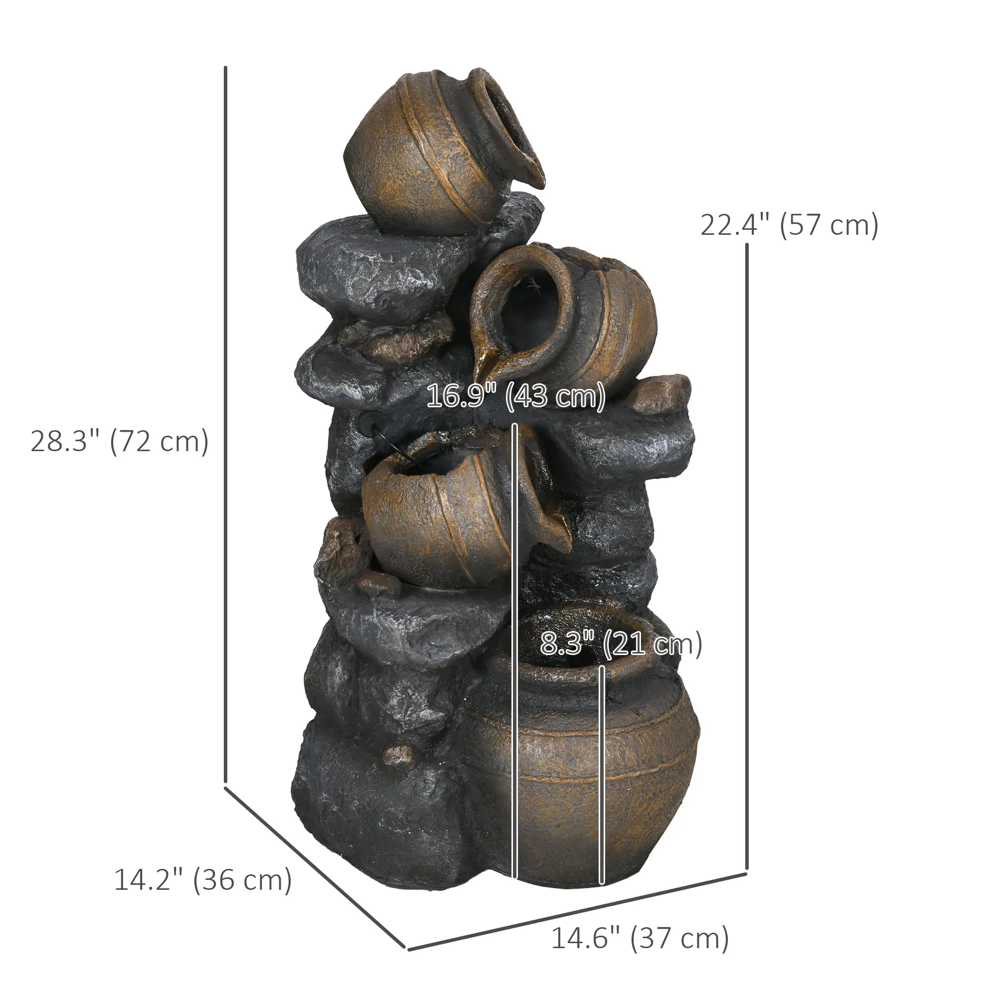 28.3" Solar Water Fountain, 4-Tier Resin Cascading Jars with LED Lights - Image 3