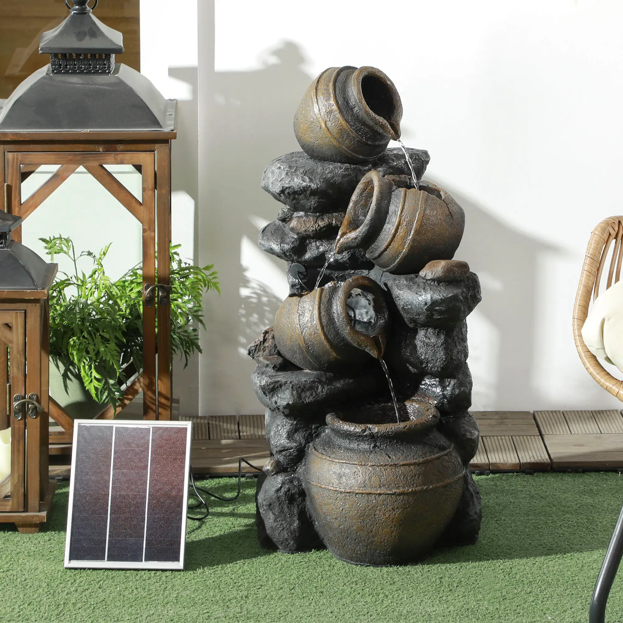 28.3" Solar Water Fountain, 4-Tier Resin Cascading Jars with LED Lights - Image 8