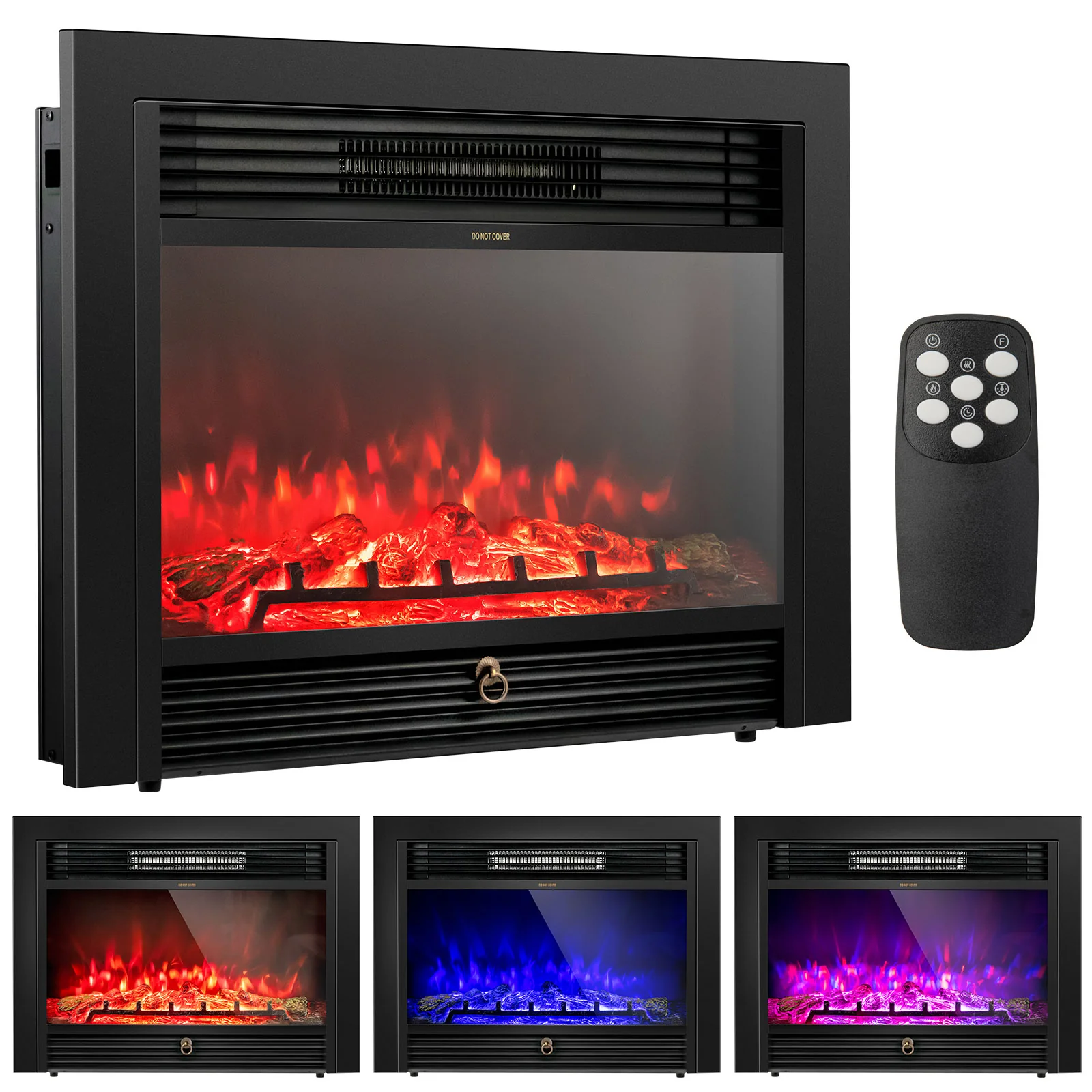 28.5 Inch Electric Fireplace, Recessed, 3 Flame Colors, Black - Image 5