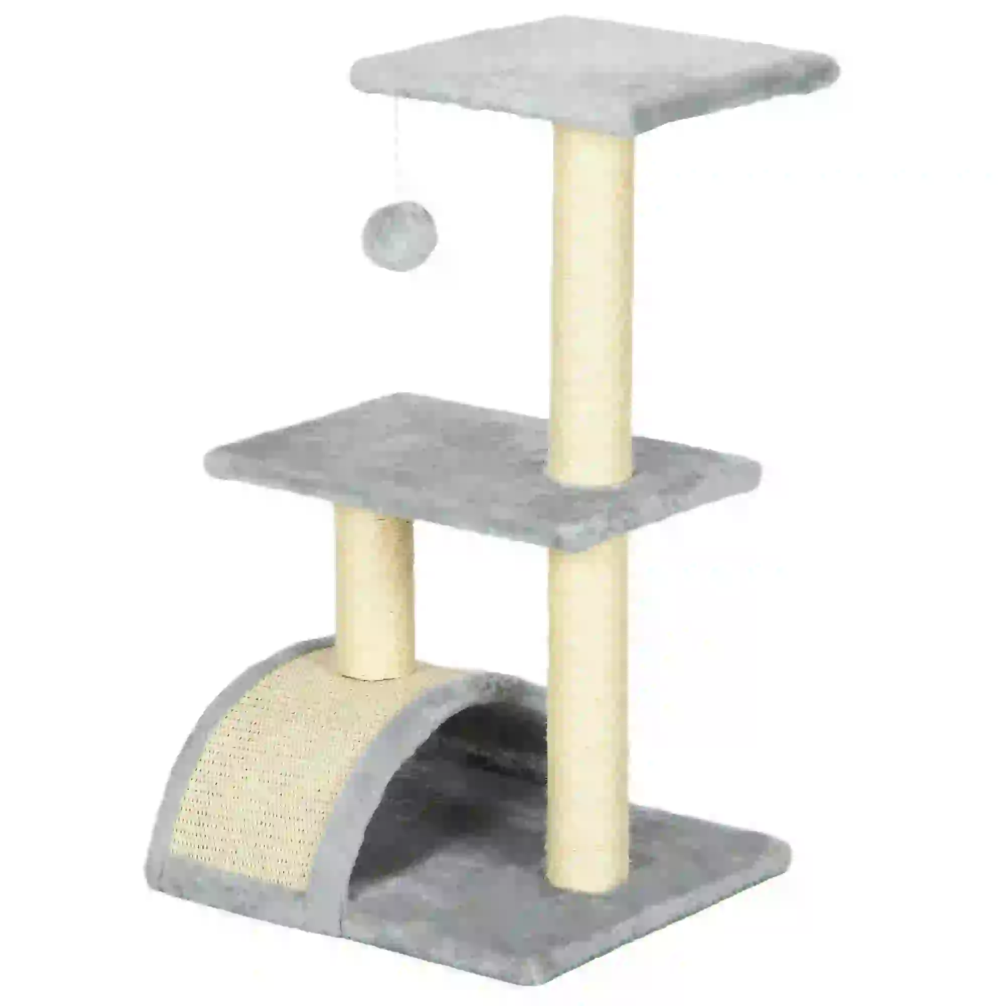 28" Cat Tree, Scratching Post, Pad, Toy Ball, Light Grey