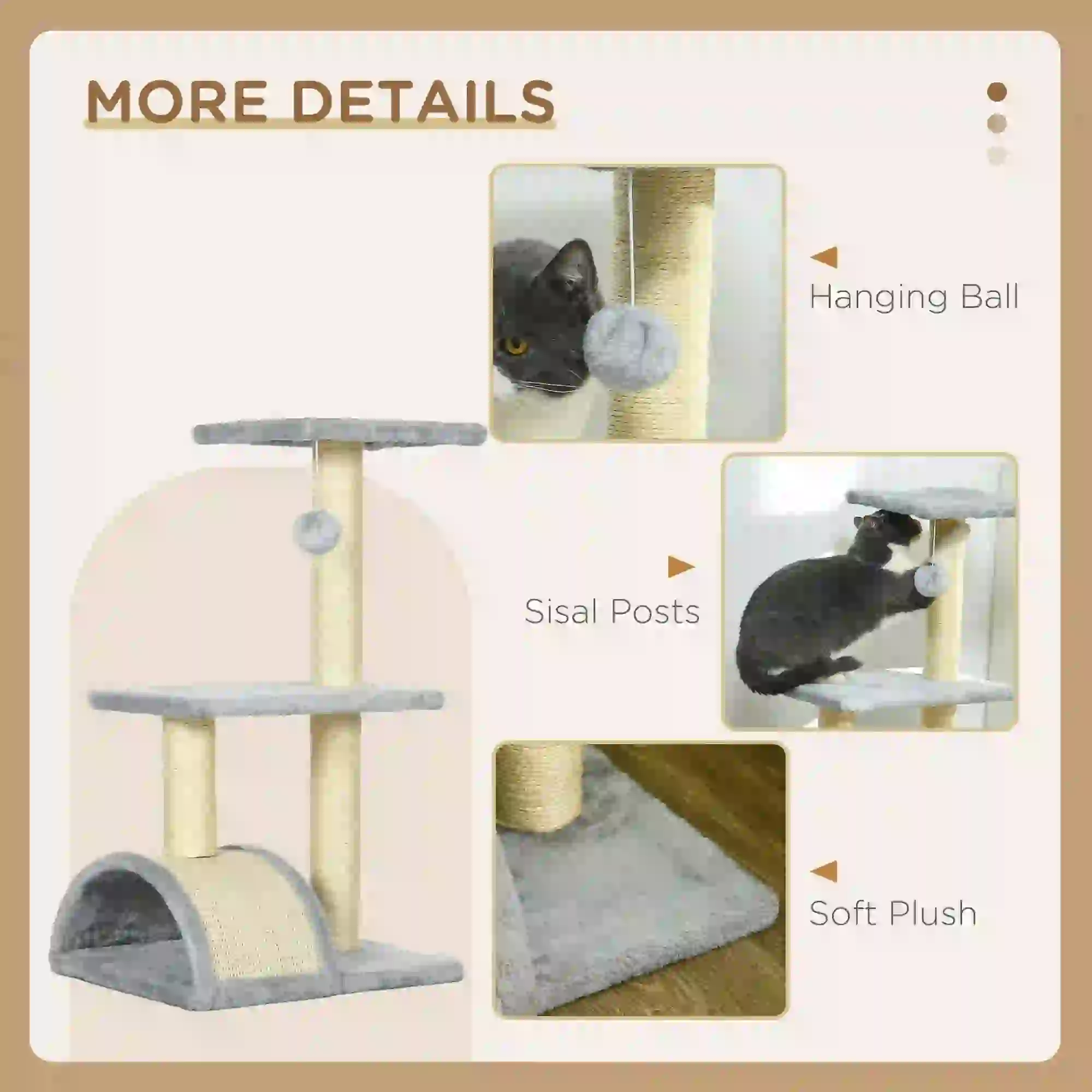 28" Cat Tree, Scratching Post, Pad, Toy Ball, Light Grey - Image 5