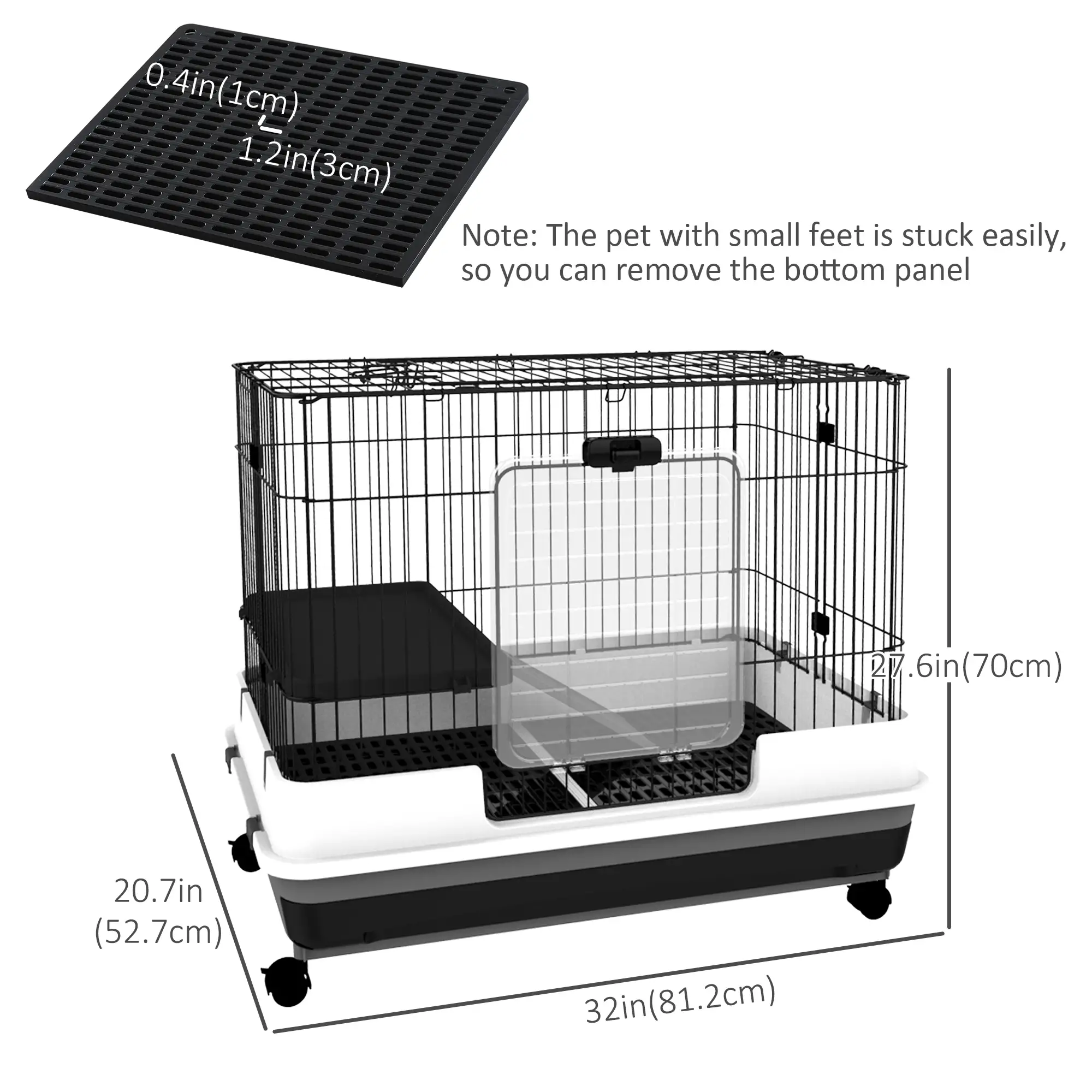 28"H 2-Level Rabbit Hutch, Lockable Wheels, Slide-Out Tray, Black - Image 3